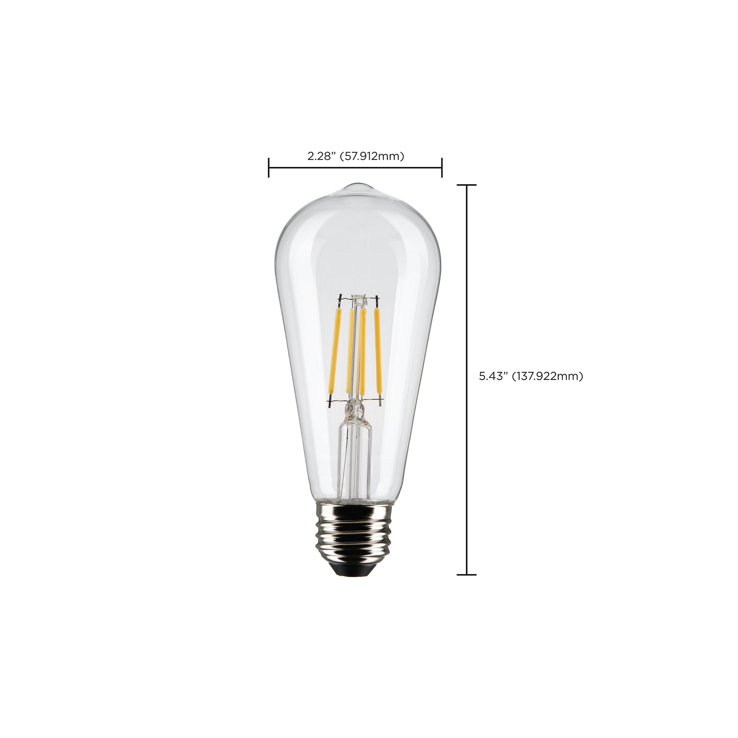 5 Watt ST19 LED Filament; Clear; Medium Base; 2700K; 425 Lumens; 2-Pack