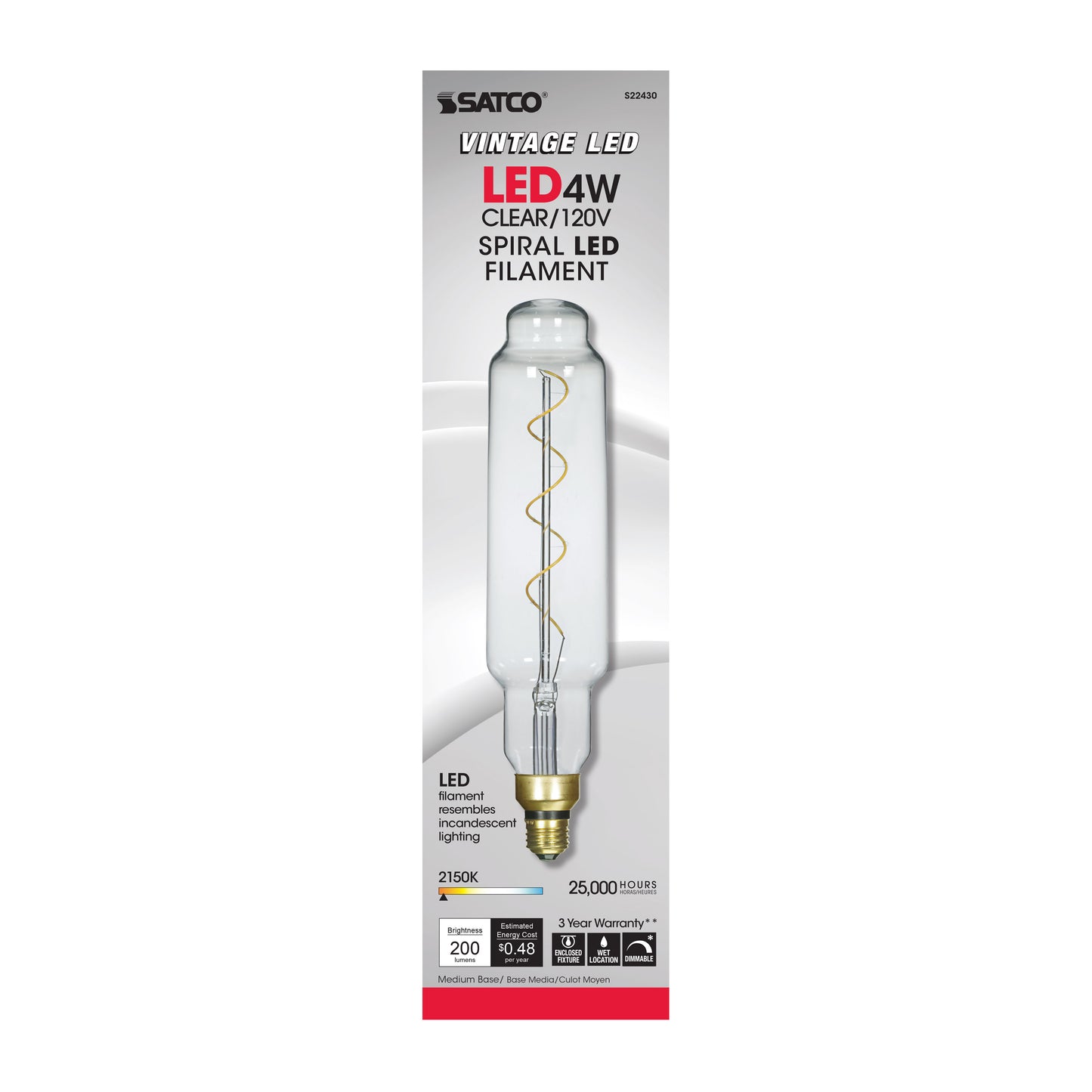 4 Watt T24 LED vintage style Filament; Clear; 25000 Average rated hours; Medium Base; 120 Volt