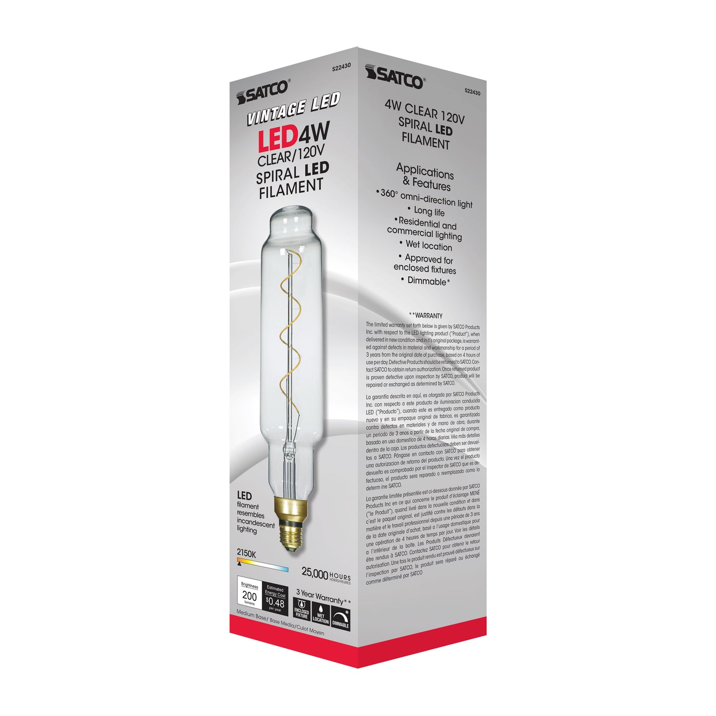 4 Watt T24 LED vintage style Filament; Clear; 25000 Average rated hours; Medium Base; 120 Volt