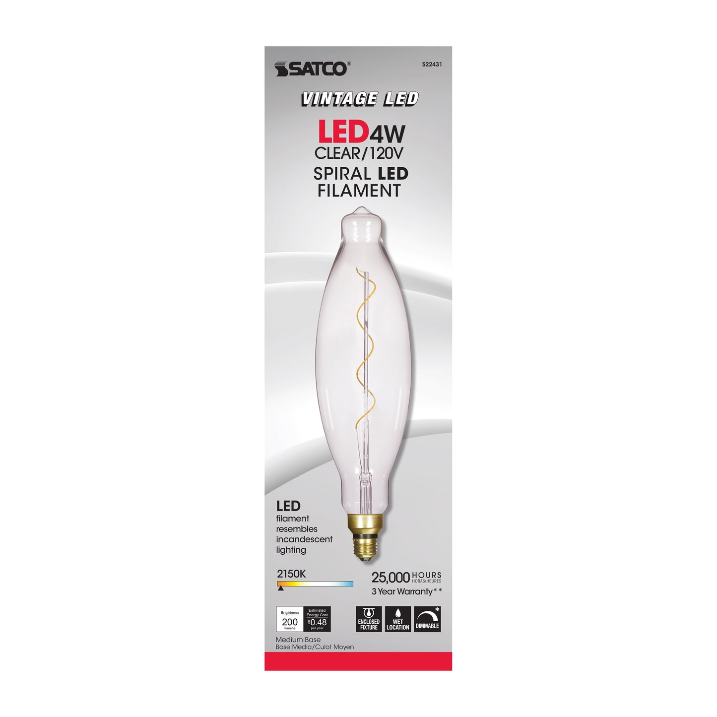 4 Watt BT38 LED vintage style Filament; Clear; 25000 Average rated hours; Medium Base; 120 Volt