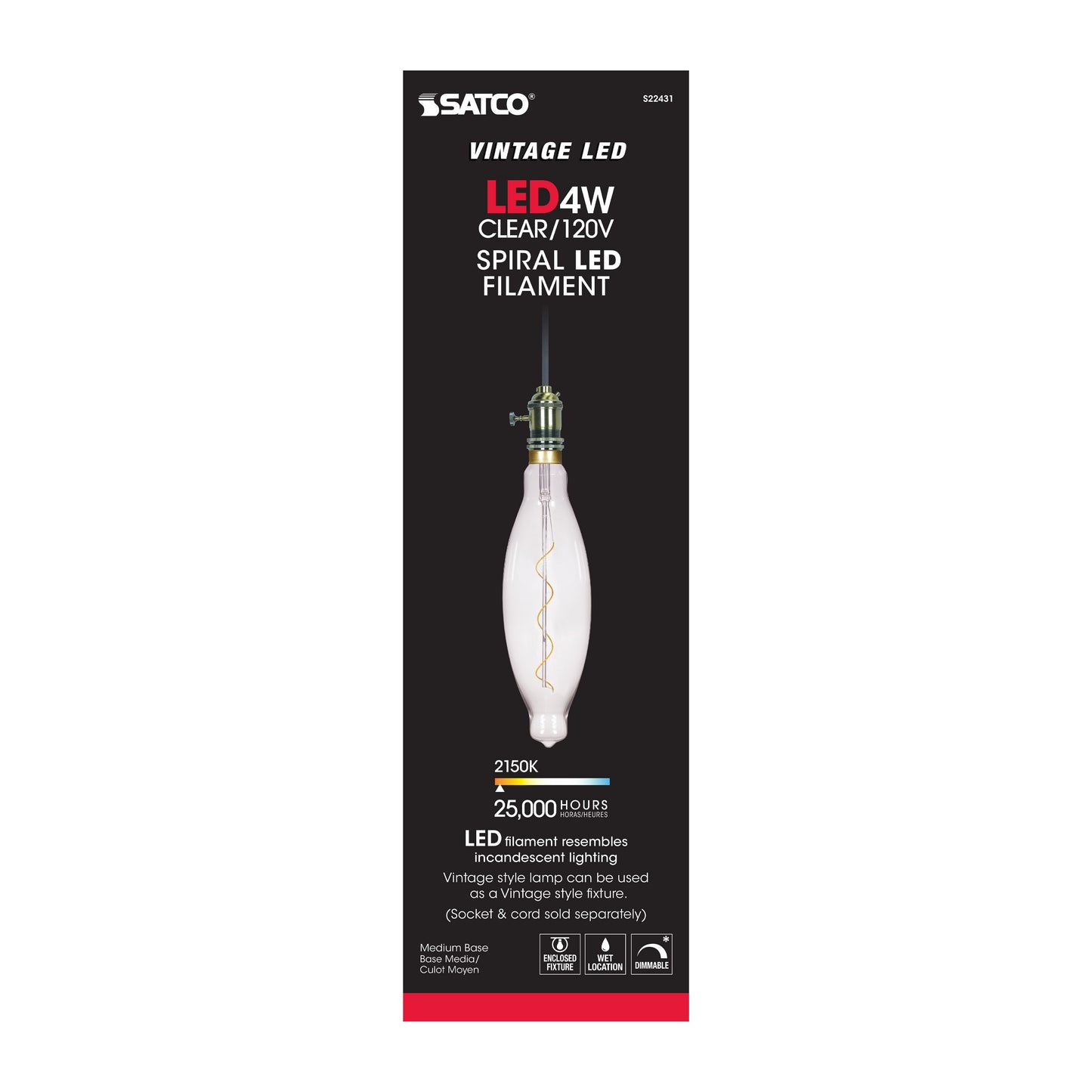4 Watt BT38 LED vintage style Filament; Clear; 25000 Average rated hours; Medium Base; 120 Volt