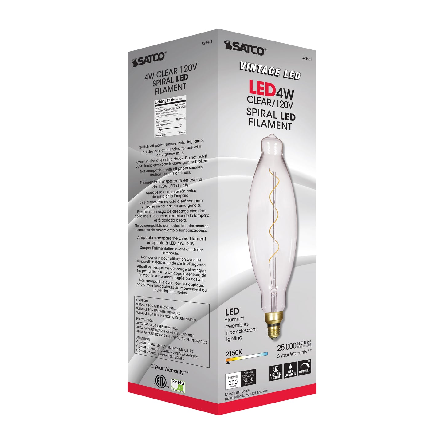 4 Watt BT38 LED vintage style Filament; Clear; 25000 Average rated hours; Medium Base; 120 Volt