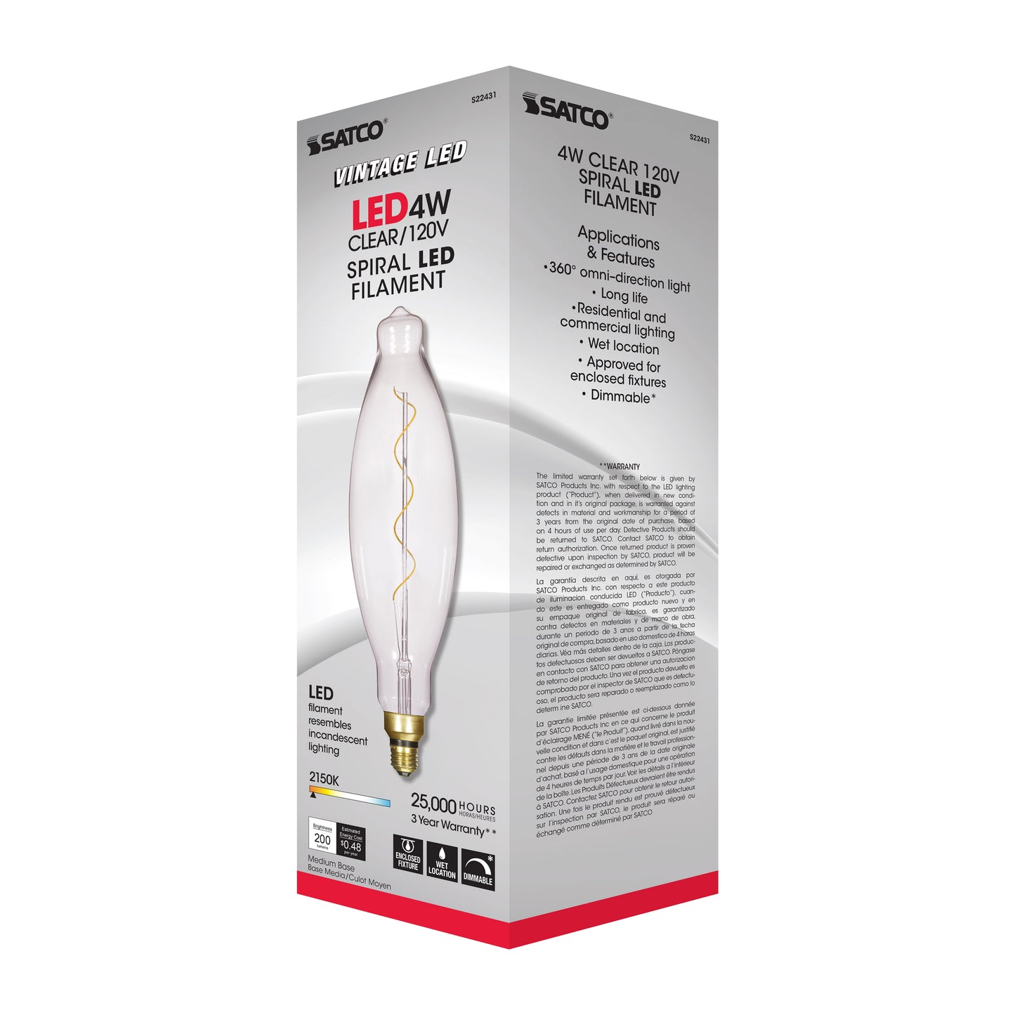 4 Watt BT38 LED vintage style Filament; Clear; 25000 Average rated hours; Medium Base; 120 Volt