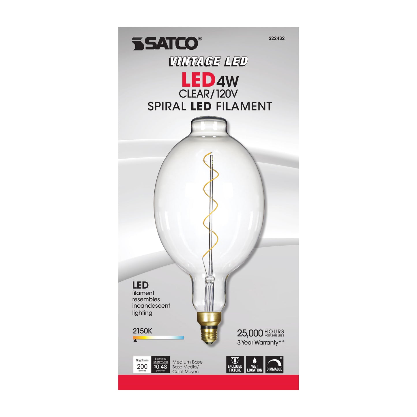 4 Watt BT56 LED vintage style Filament; Clear; 25000 Average rated hours; Medium Base; 120 Volt