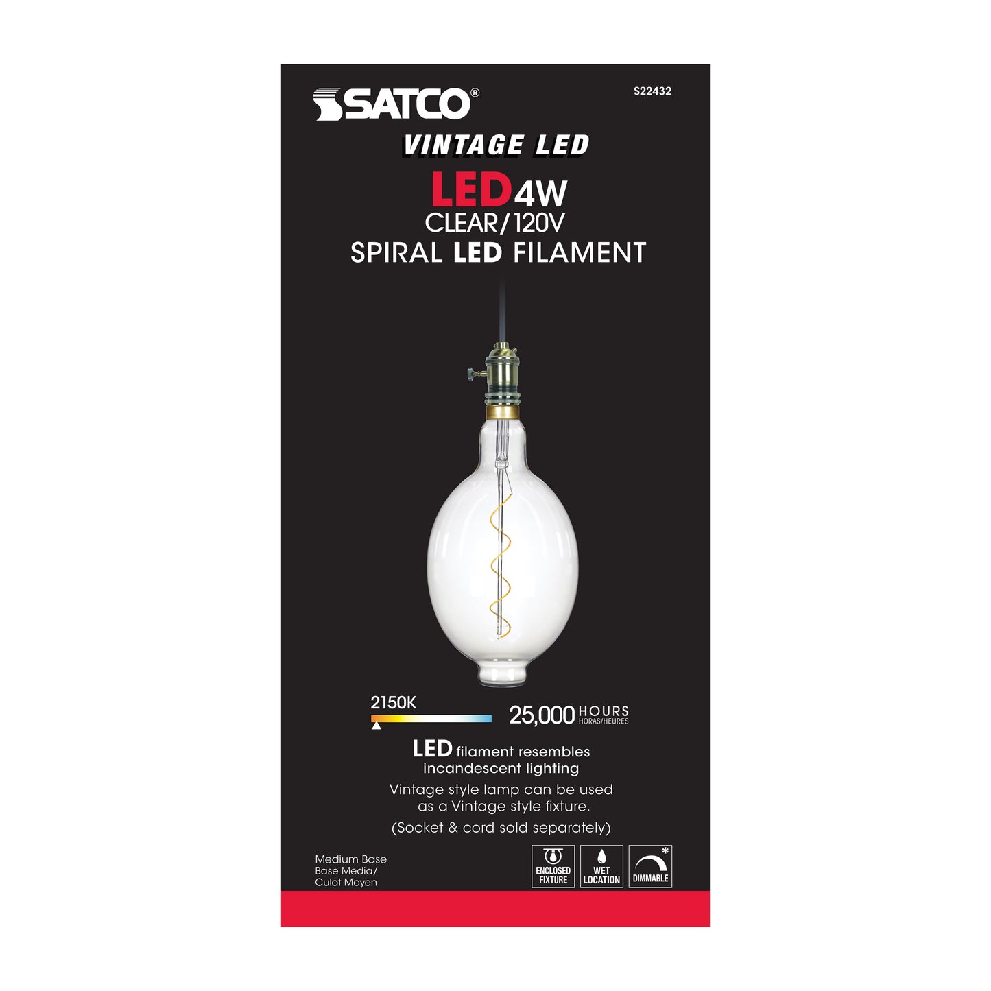 4 Watt BT56 LED vintage style Filament; Clear; 25000 Average rated hours; Medium Base; 120 Volt