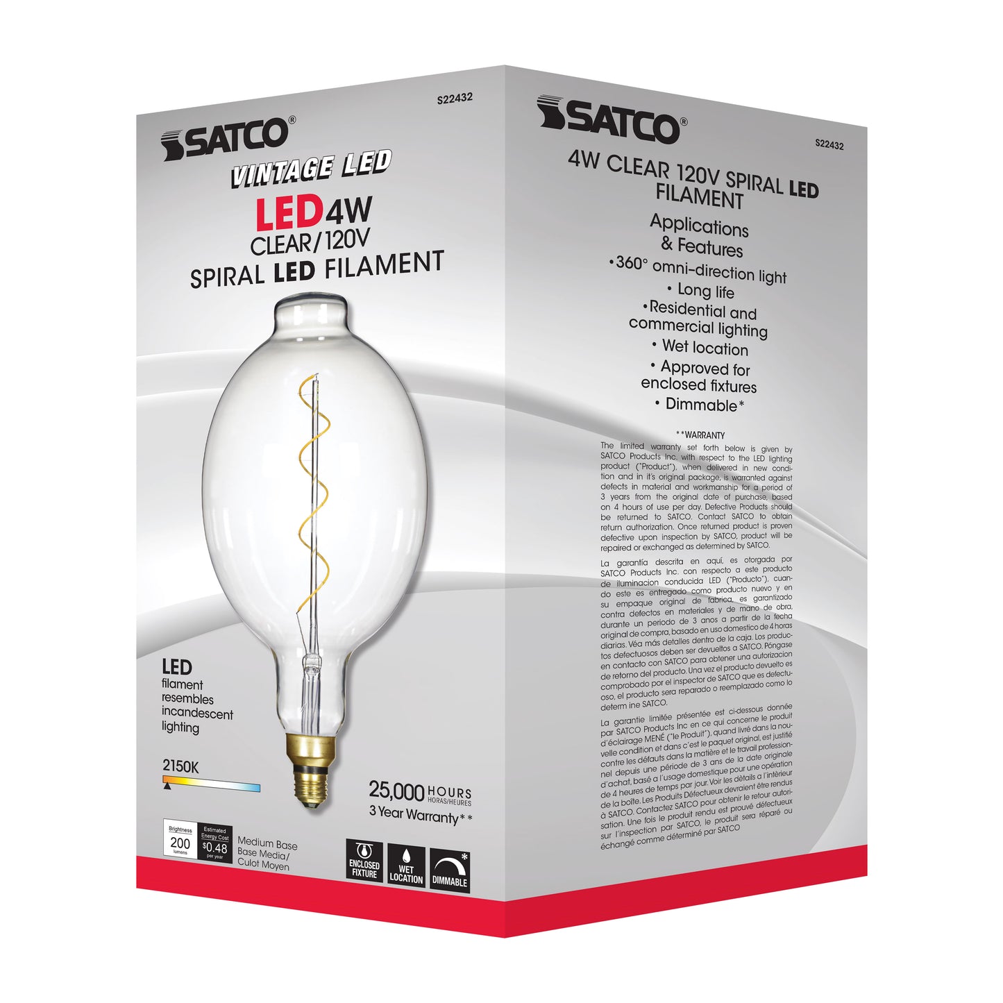 4 Watt BT56 LED vintage style Filament; Clear; 25000 Average rated hours; Medium Base; 120 Volt