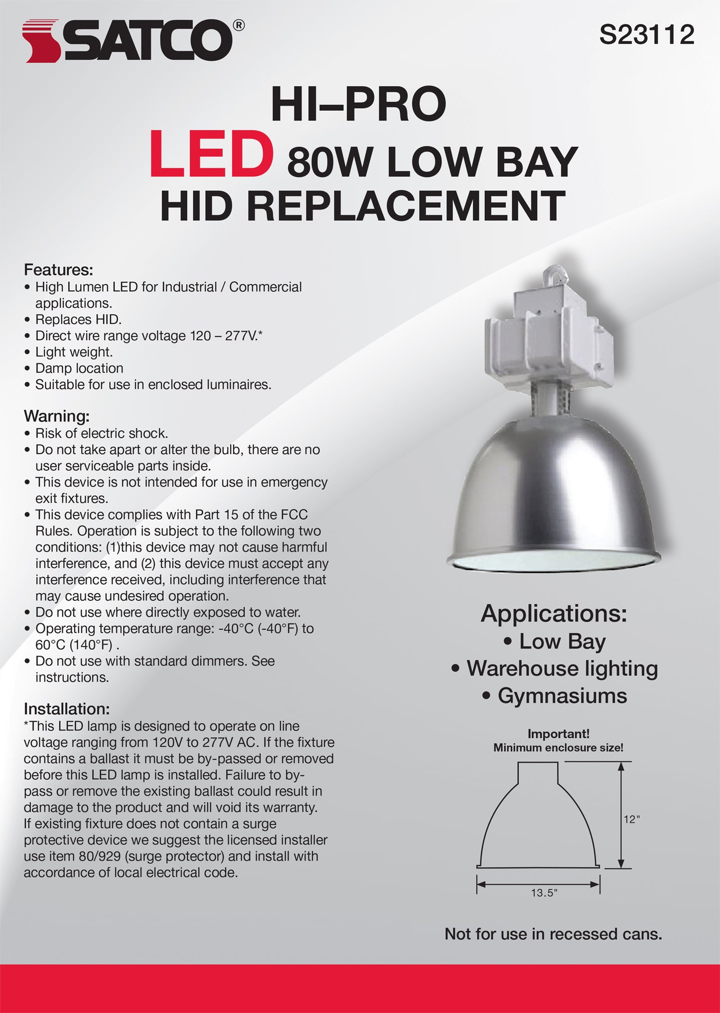 80 Watt - LED HID Replacement; 4000K; Mogul extended base; Type B Ballast Bypass; 120-277 Volt; Dimmable