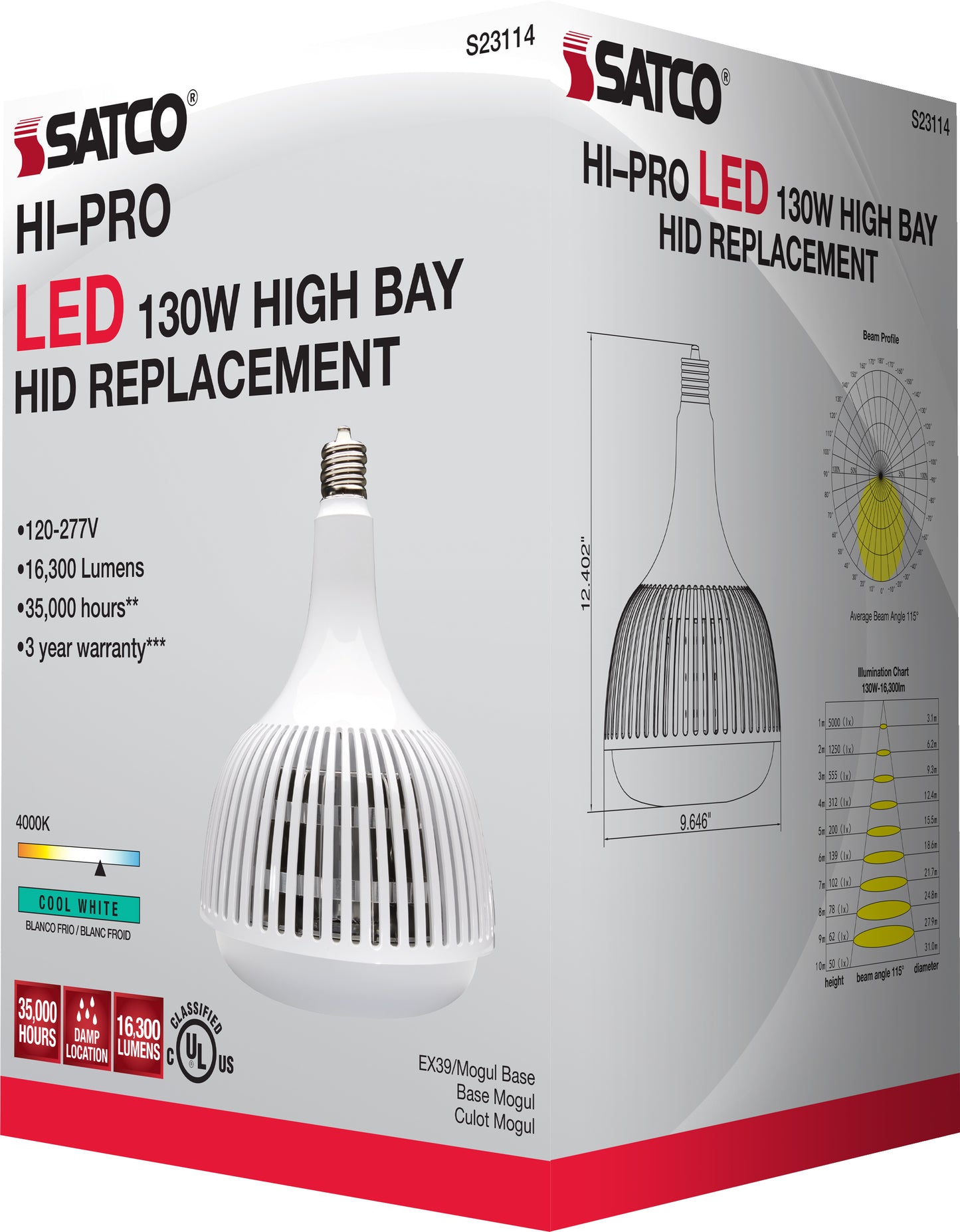 130 Watt - LED HID Replacement; 4000K; Mogul extended base; Type B Ballast Bypass; 120-277 Volt; Dimmable