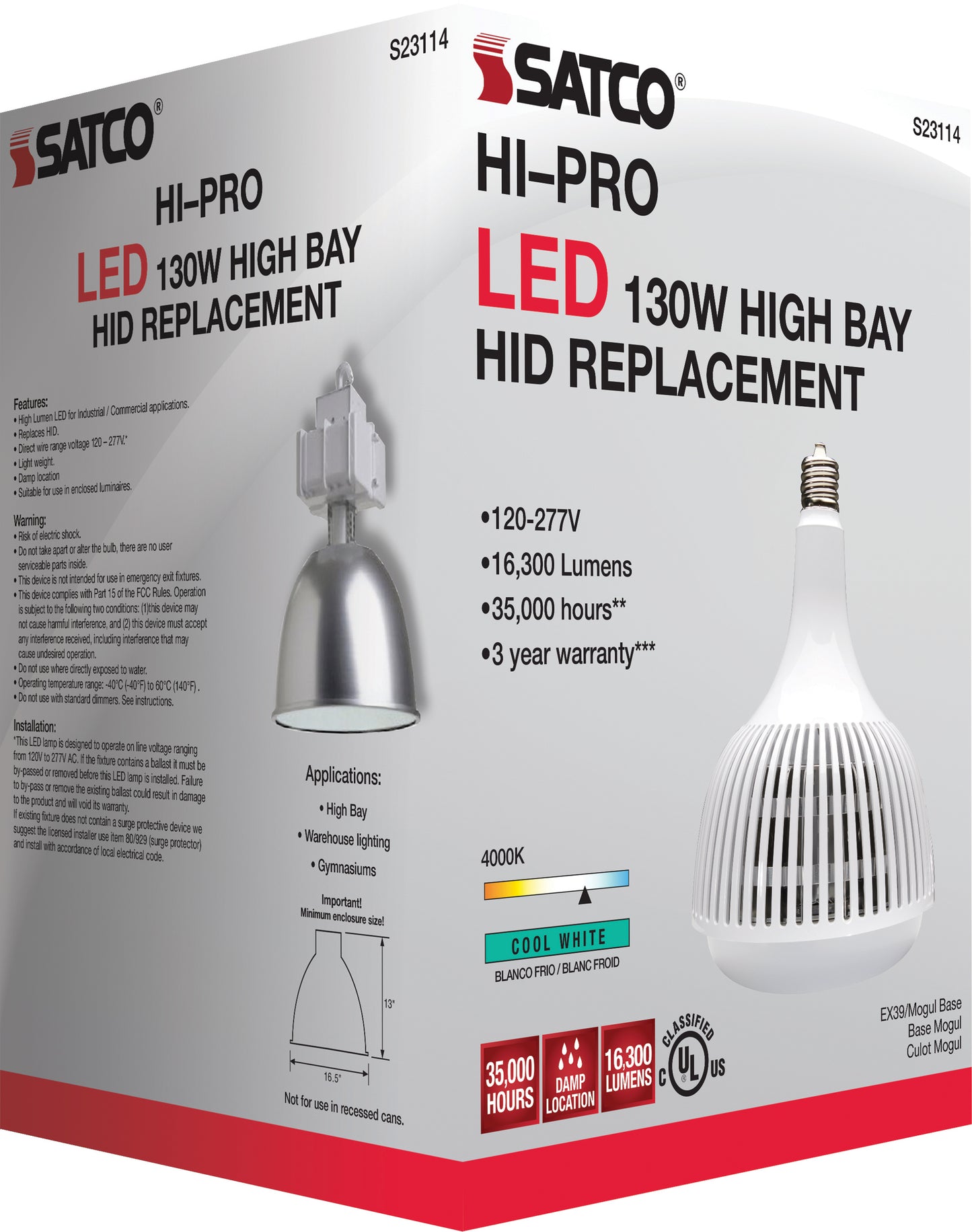 130 Watt - LED HID Replacement; 4000K; Mogul extended base; Type B Ballast Bypass; 120-277 Volt; Dimmable