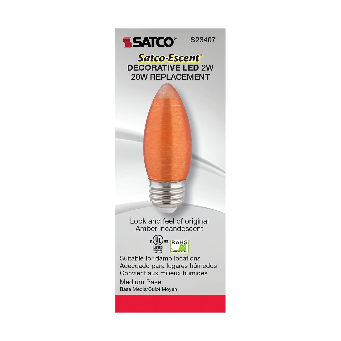 2 Watt C11 LED Filament; Satin Spun; Amber; Medium base; 2100K; 100 Lumens; 120 Volt