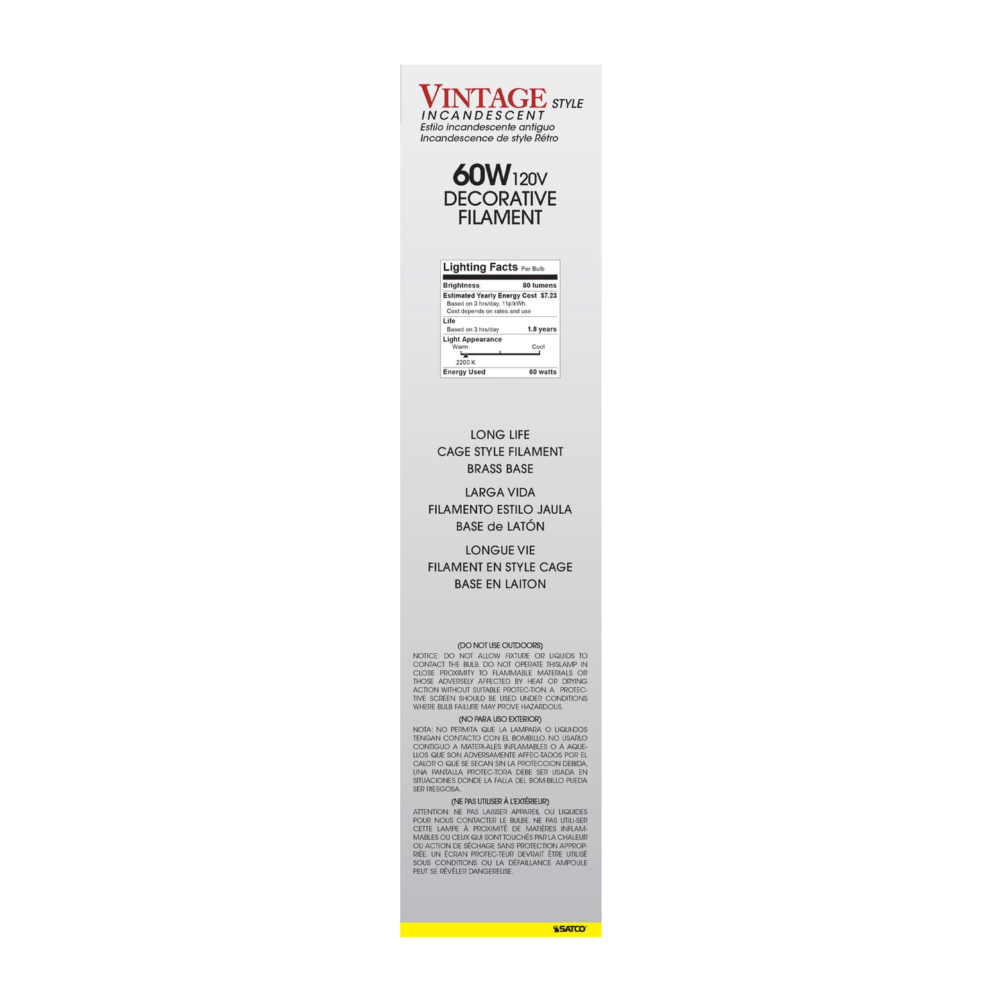 60 Watt T24 Incandescent vintage style; Amber; 2000 Average rated hours; Medium Base; 120 Volt