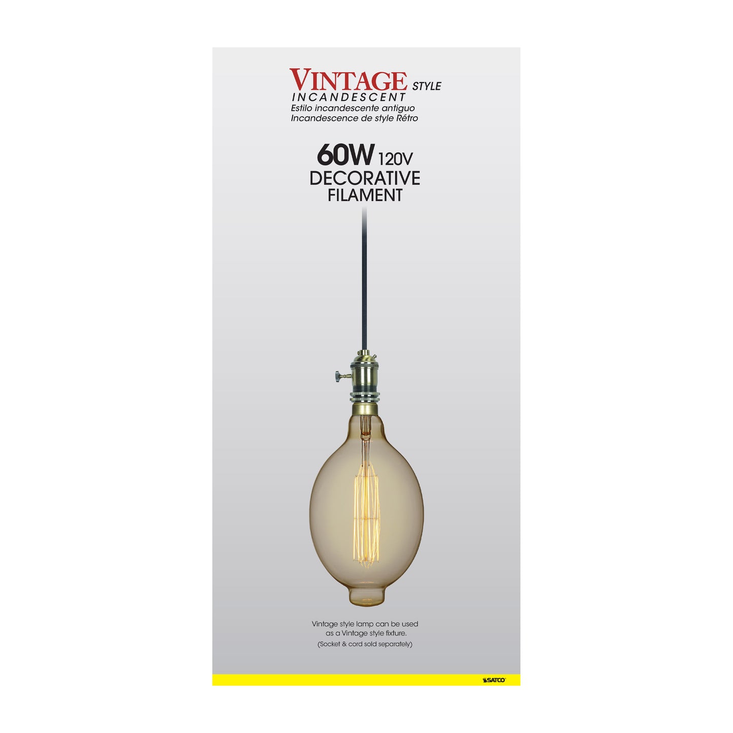60 Watt BT56 Incandescent vintage style; Amber; 2000 Average rated hours; Medium Base; 120 Volt