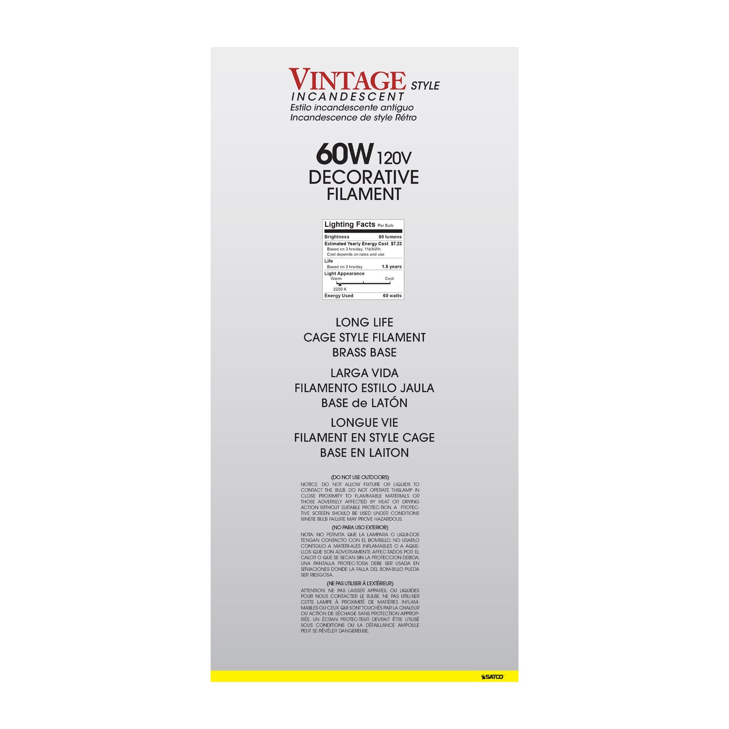 60 Watt BT56 Incandescent vintage style; Amber; 2000 Average rated hours; Medium Base; 120 Volt