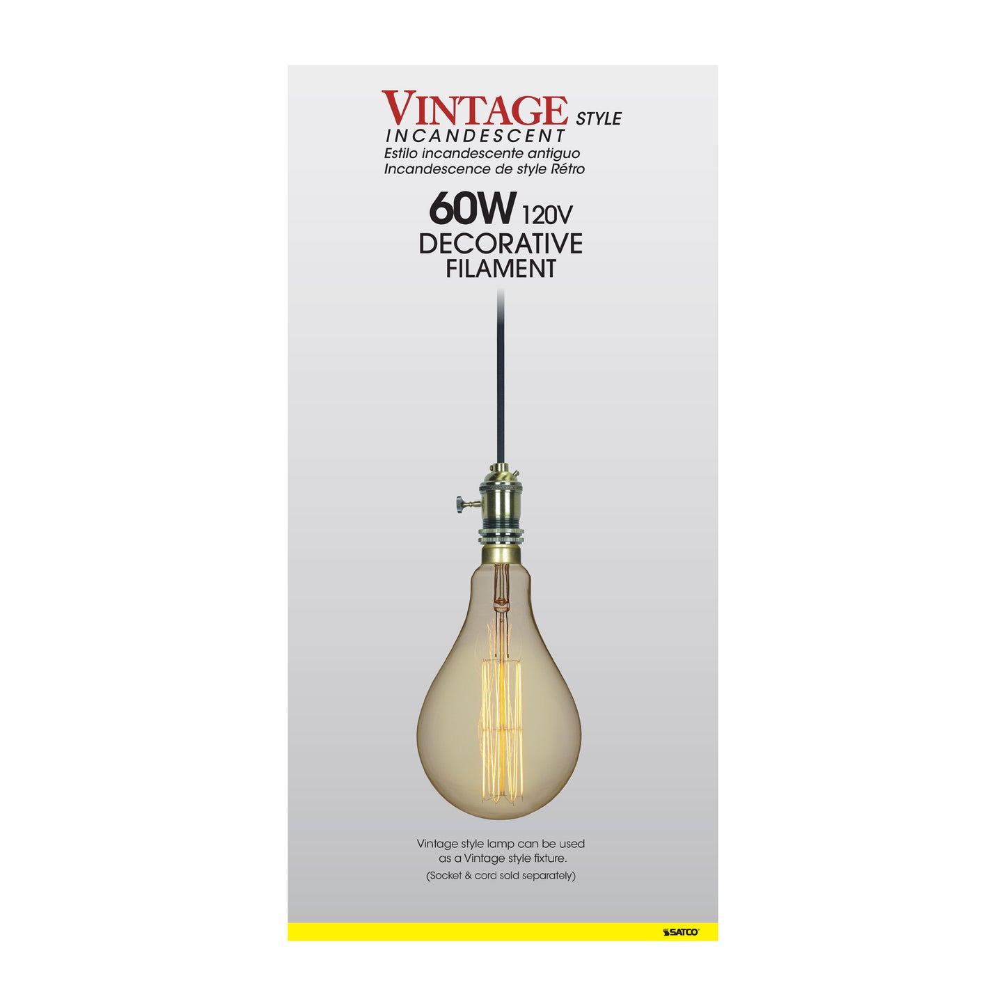 60 Watt PS52 Incandescent vintage style; Amber; 2000 Average rated hours; Medium Base; 120 Volt