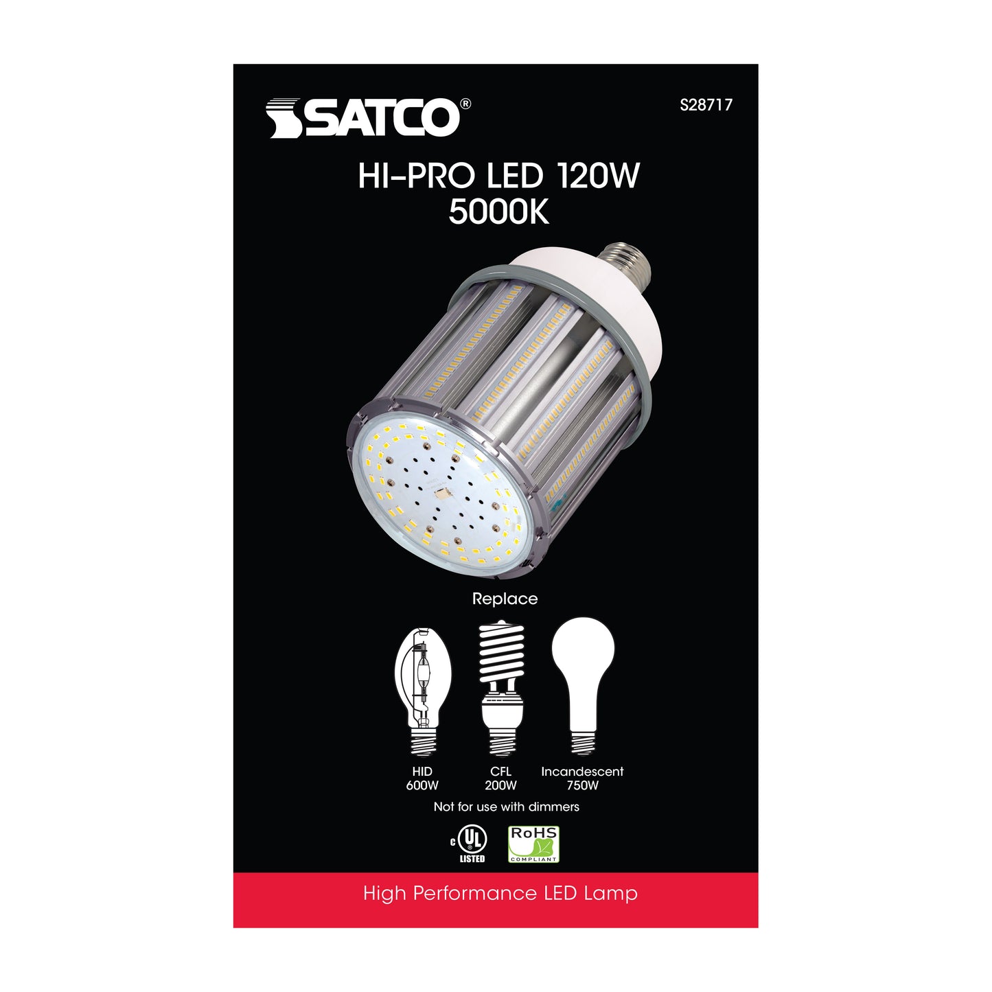 120 Watt LED HID Replacement; 5000K; Mogul extended base; Type B Ballast Bypass;277-347 Volt