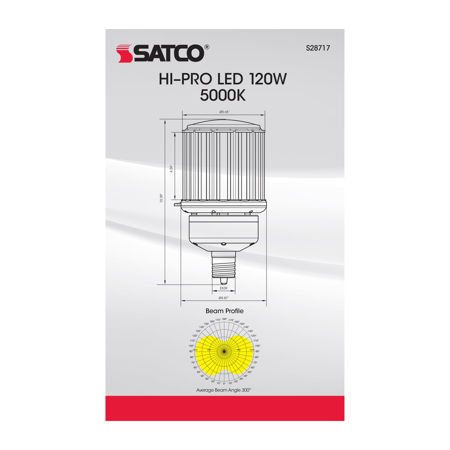 120 Watt LED HID Replacement; 5000K; Mogul extended base; Type B Ballast Bypass;277-347 Volt