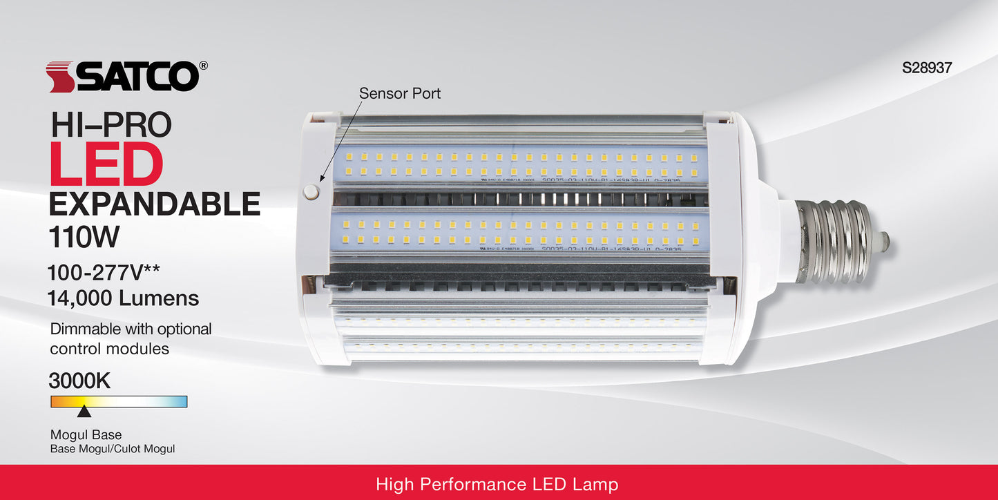 110 Watt LED Hi-lumen shoe box style lamp for commercial fixture applications; 3000K; Mogul Extended; Type B Ballast Bypass;100-277 Volt