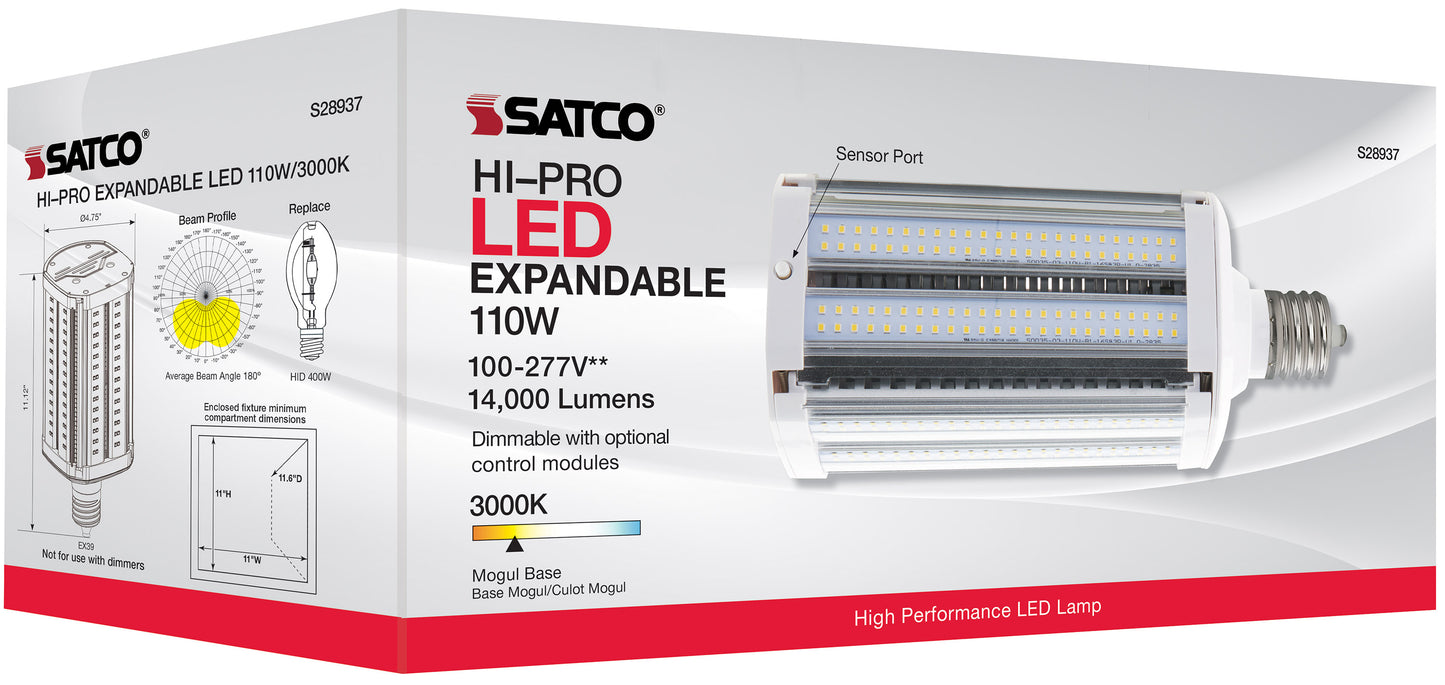 110 Watt LED Hi-lumen shoe box style lamp for commercial fixture applications; 3000K; Mogul Extended; Type B Ballast Bypass;100-277 Volt