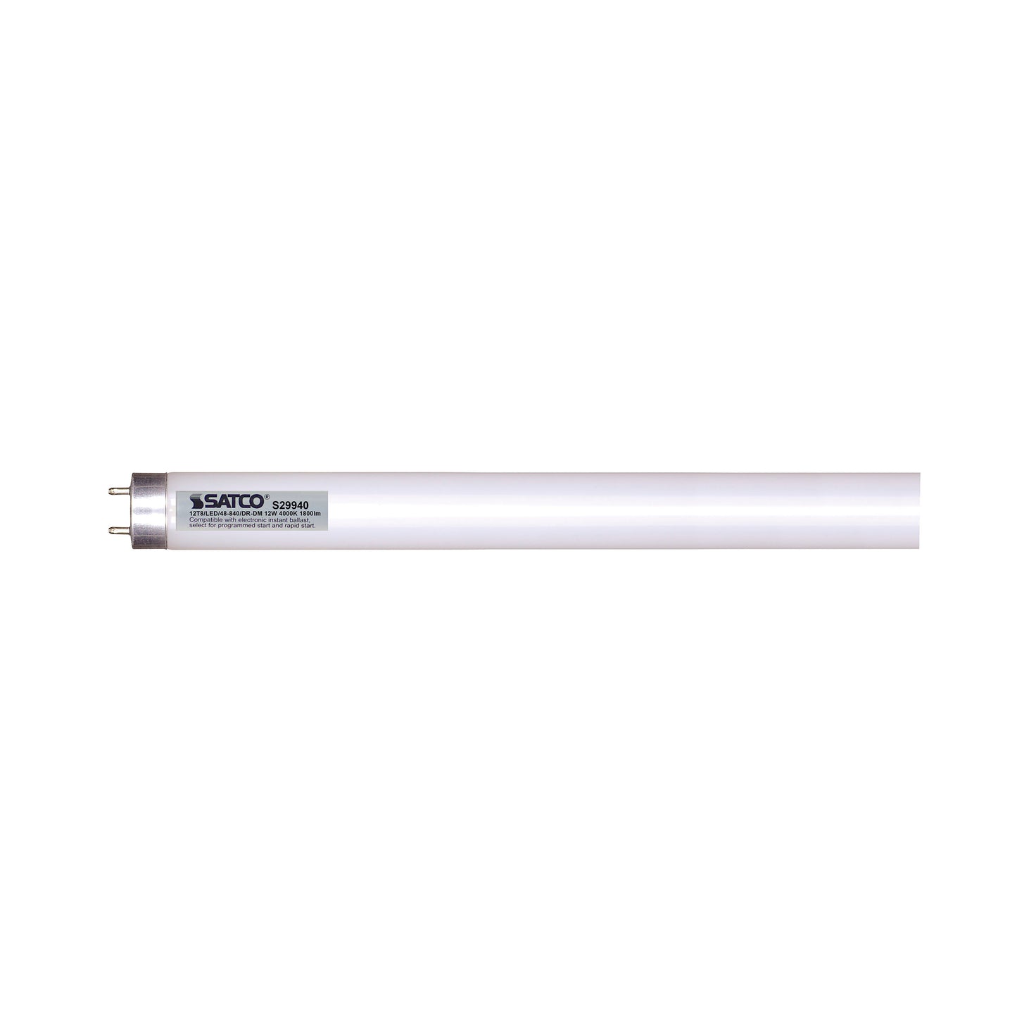 12 Watt T8 LED; Medium bi-pin base; 4000K; 50000 Average rated hours; 1800 Lumens; Dimmable; Type A; Ballast dependent