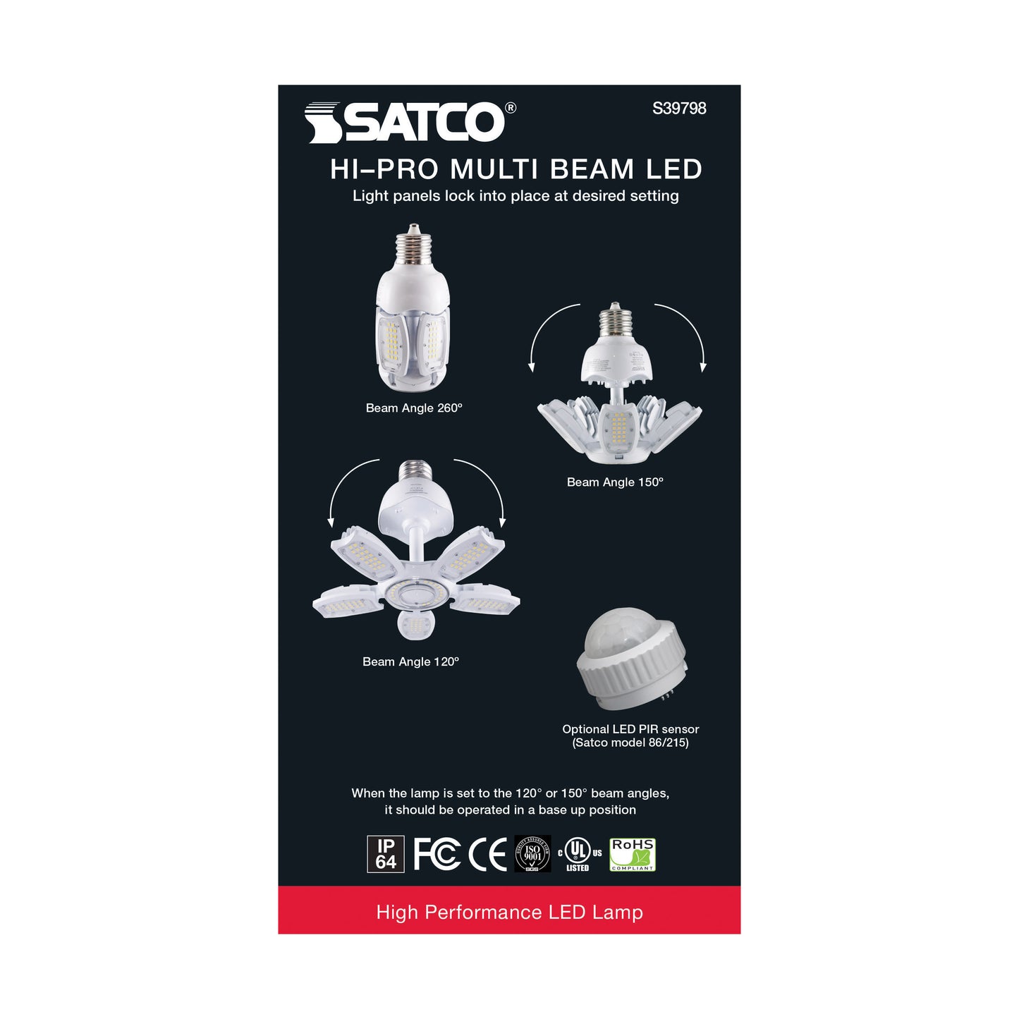 40 Watt LED HID Replacement; 2700K; Mogul extended base; Adjustable Beam Angle; Type B Ballast Bypass;100-277 Volt