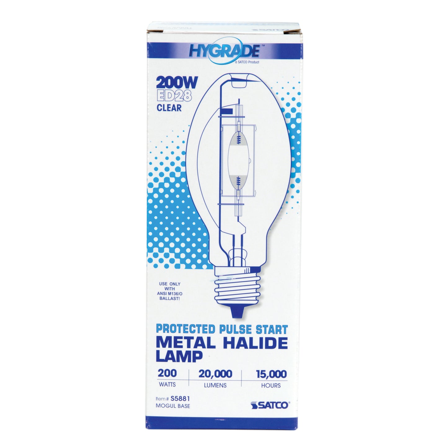 200 Watt; Metal Halide HID; Mogul extended base; ED28; Clear; 65 CRI; 4200K