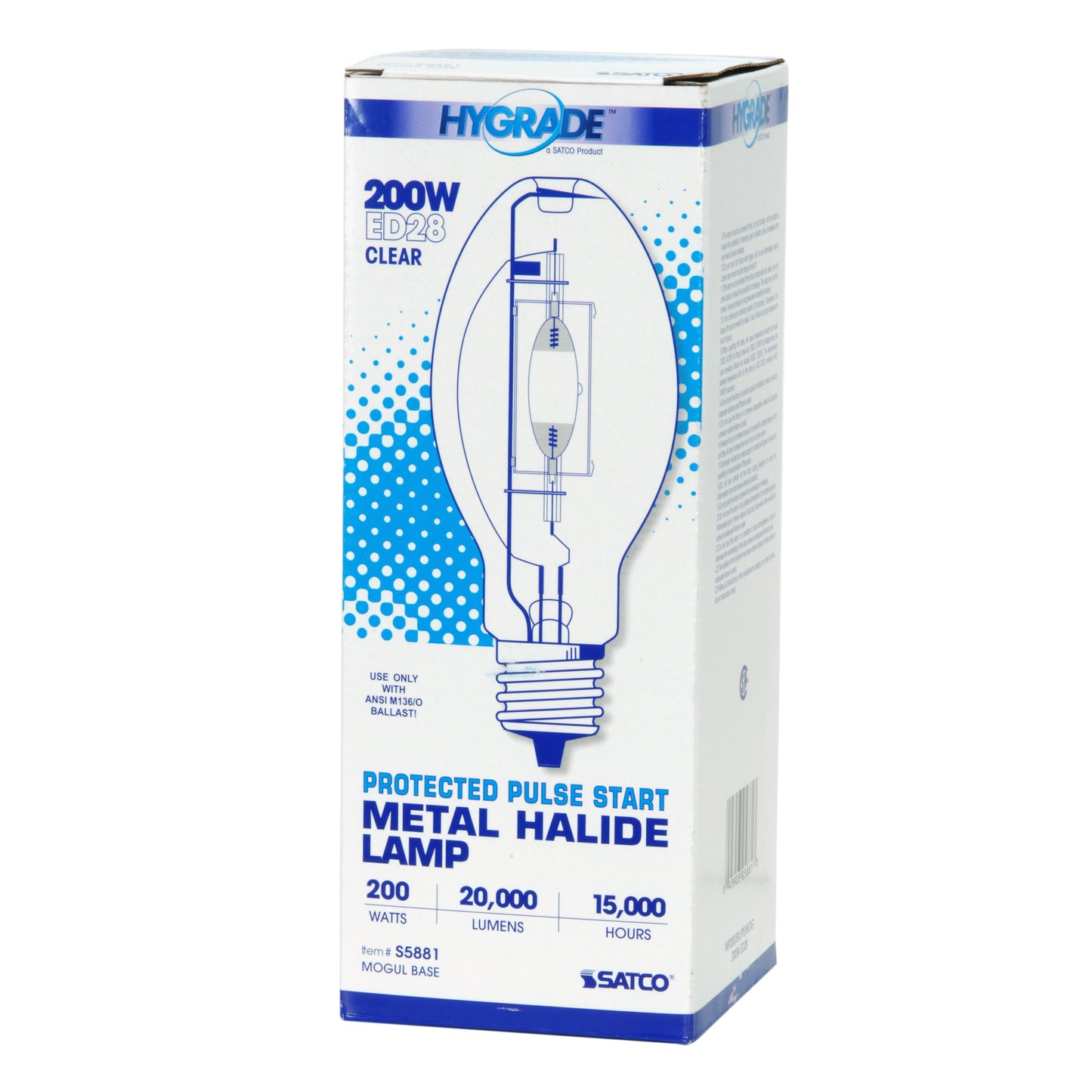 200 Watt; Metal Halide HID; Mogul extended base; ED28; Clear; 65 CRI; 4200K