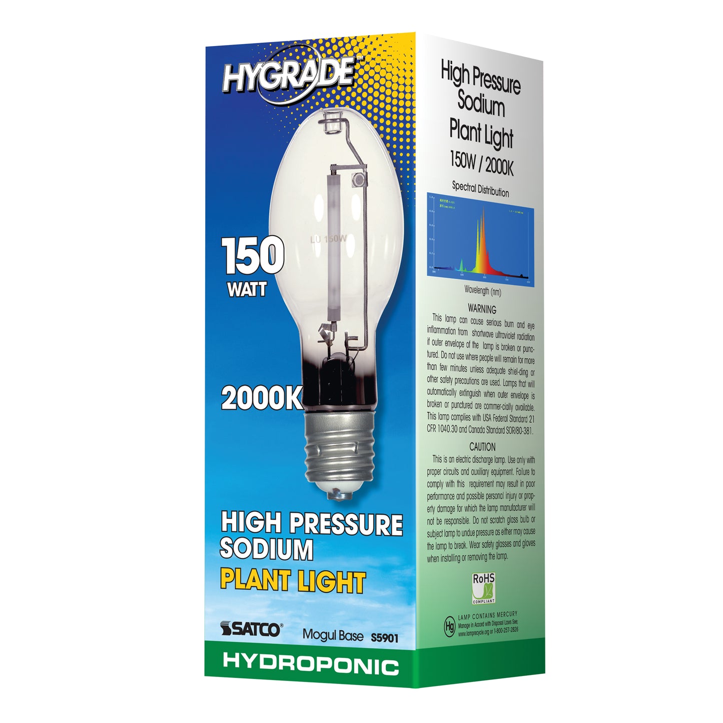 150 Watt; High Pressure Sodium HID; Mogul base; ET23 1/2; Clear; 20 CRI; 2000K