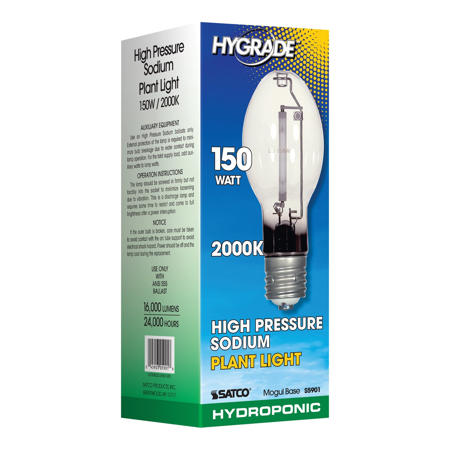 150 Watt; High Pressure Sodium HID; Mogul base; ET23 1/2; Clear; 20 CRI; 2000K