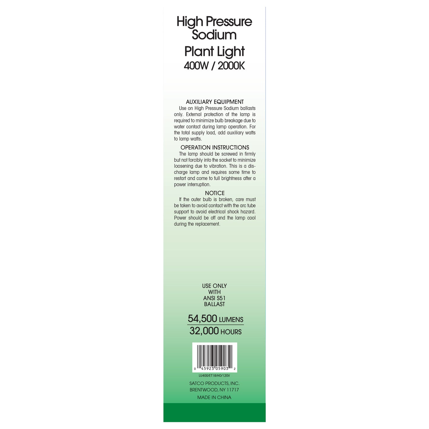 400 Watt; High Pressure Sodium HID; Mogul base; ET18; Clear; 20 CRI; 2000K