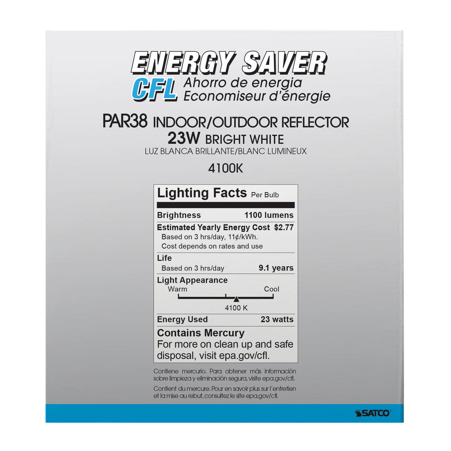 23 Watt; PAR38 Compact Fluorescent; 4100K; 82 CRI; Medium base; 120 Volt
