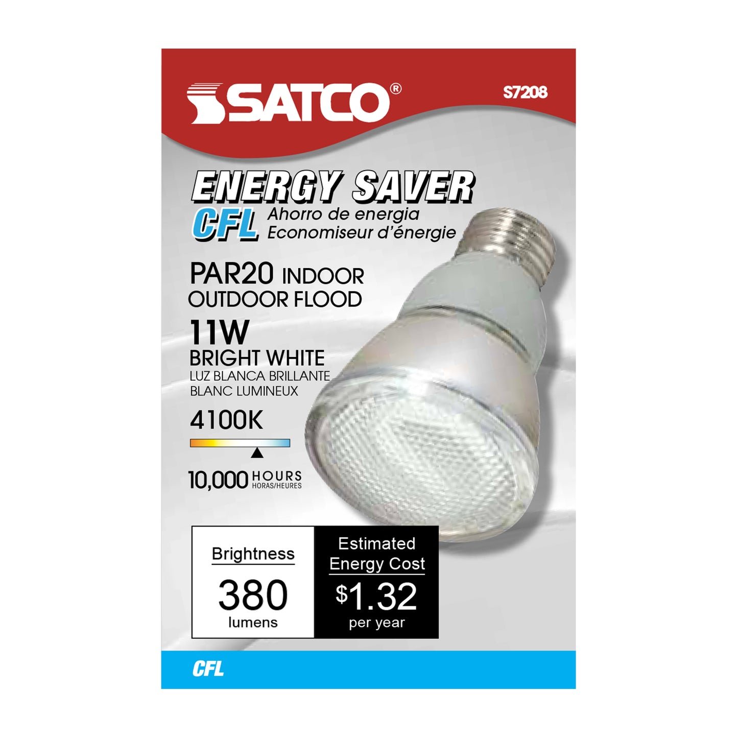 11 Watt; PAR20 Compact Fluorescent; 4100K; 82 CRI; Medium base; 120 Volt