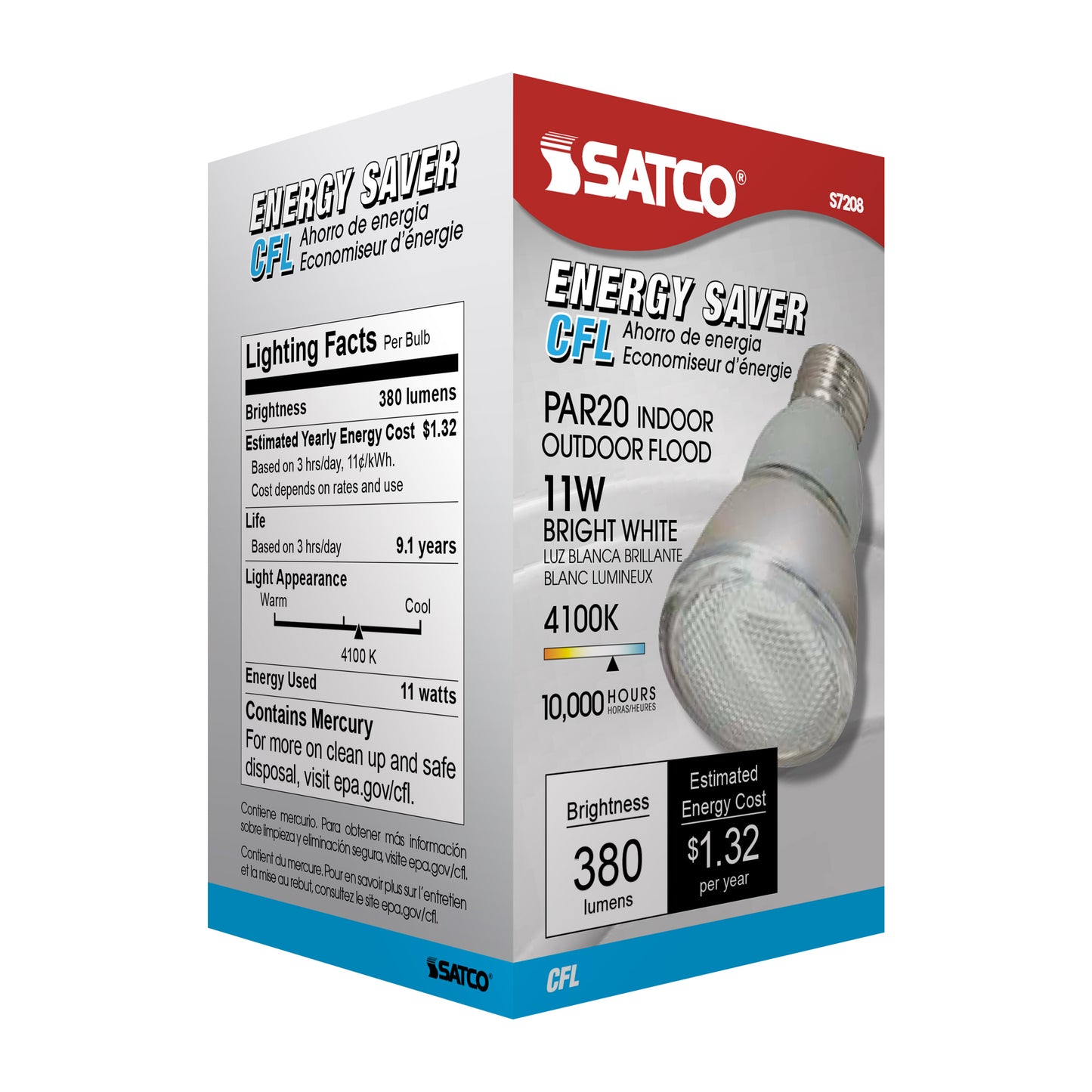 11 Watt; PAR20 Compact Fluorescent; 4100K; 82 CRI; Medium base; 120 Volt