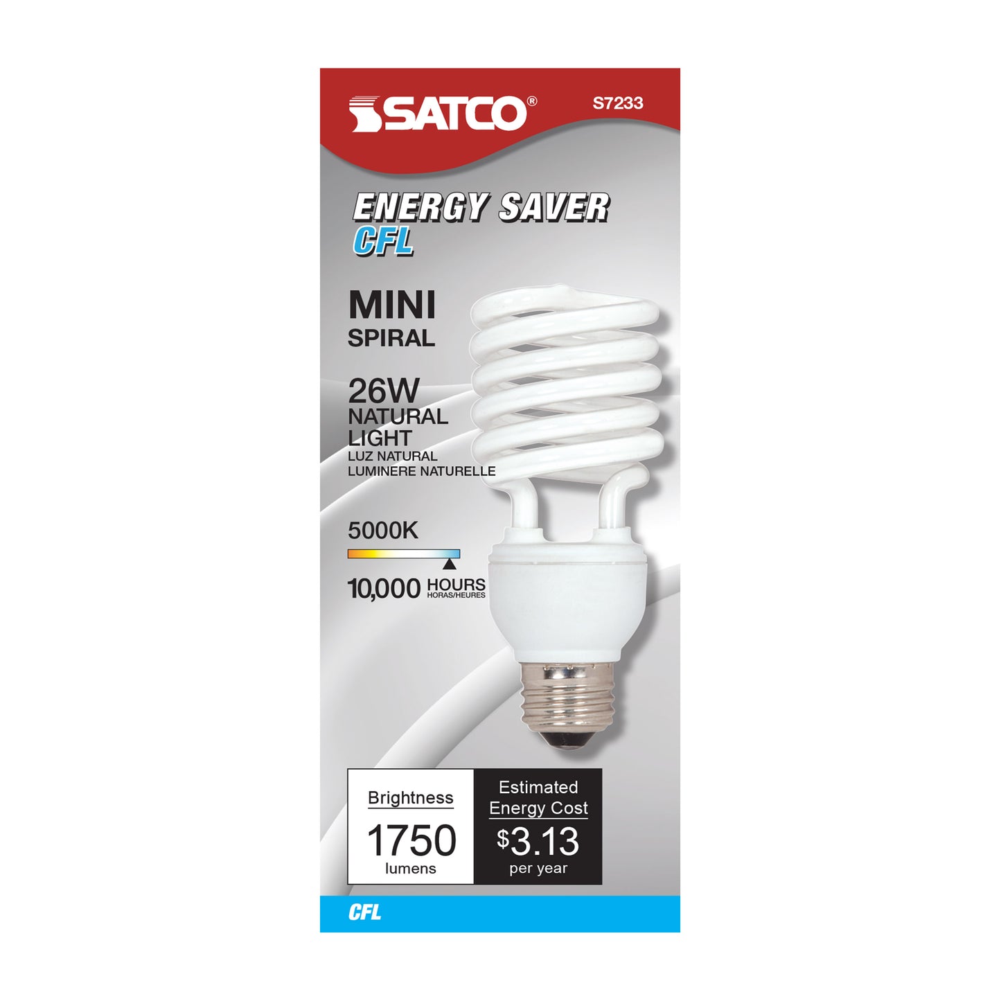 26 Watt; Mini Spiral Compact Fluorescent; 5000K; 82 CRI; Medium base; 120 Volt