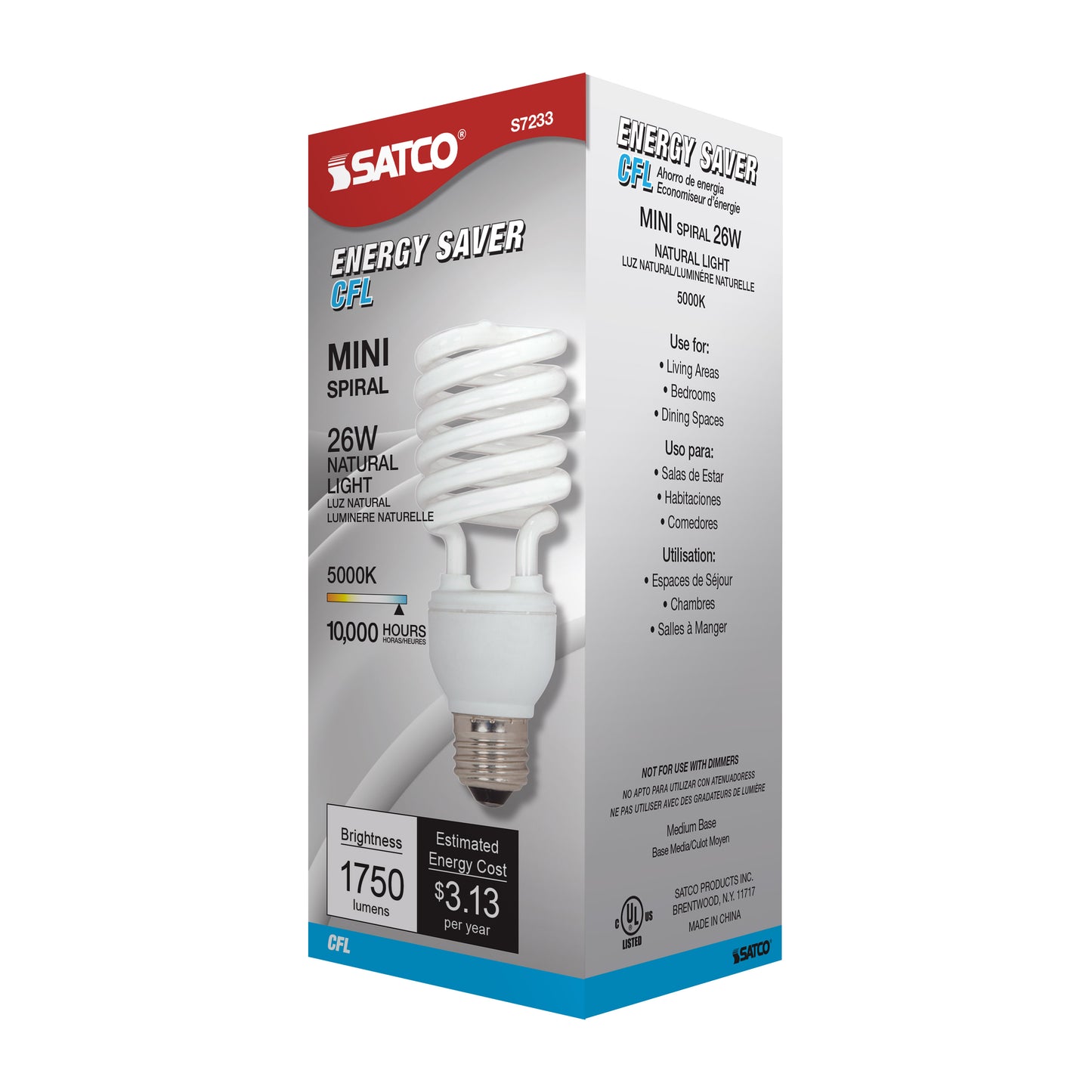26 Watt; Mini Spiral Compact Fluorescent; 5000K; 82 CRI; Medium base; 120 Volt