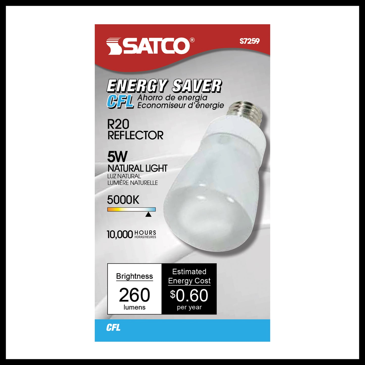 5 Watt; R20 Compact Fluorescent; 5000K; 82 CRI; Medium base; 120 Volt