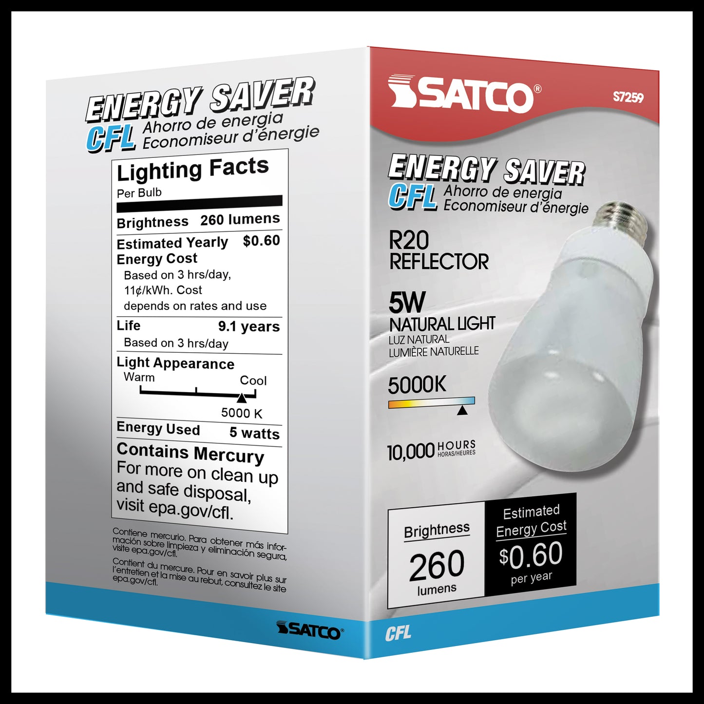 5 Watt; R20 Compact Fluorescent; 5000K; 82 CRI; Medium base; 120 Volt