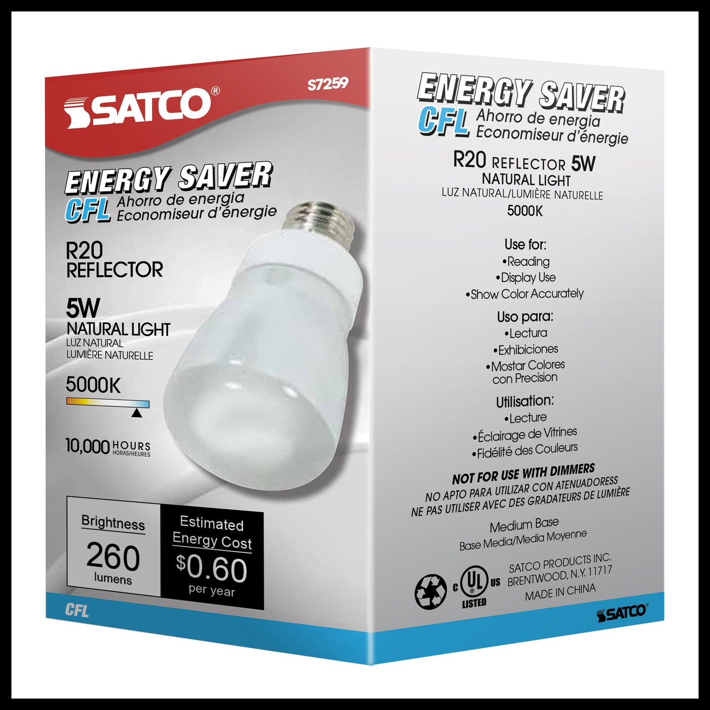 5 Watt; R20 Compact Fluorescent; 5000K; 82 CRI; Medium base; 120 Volt