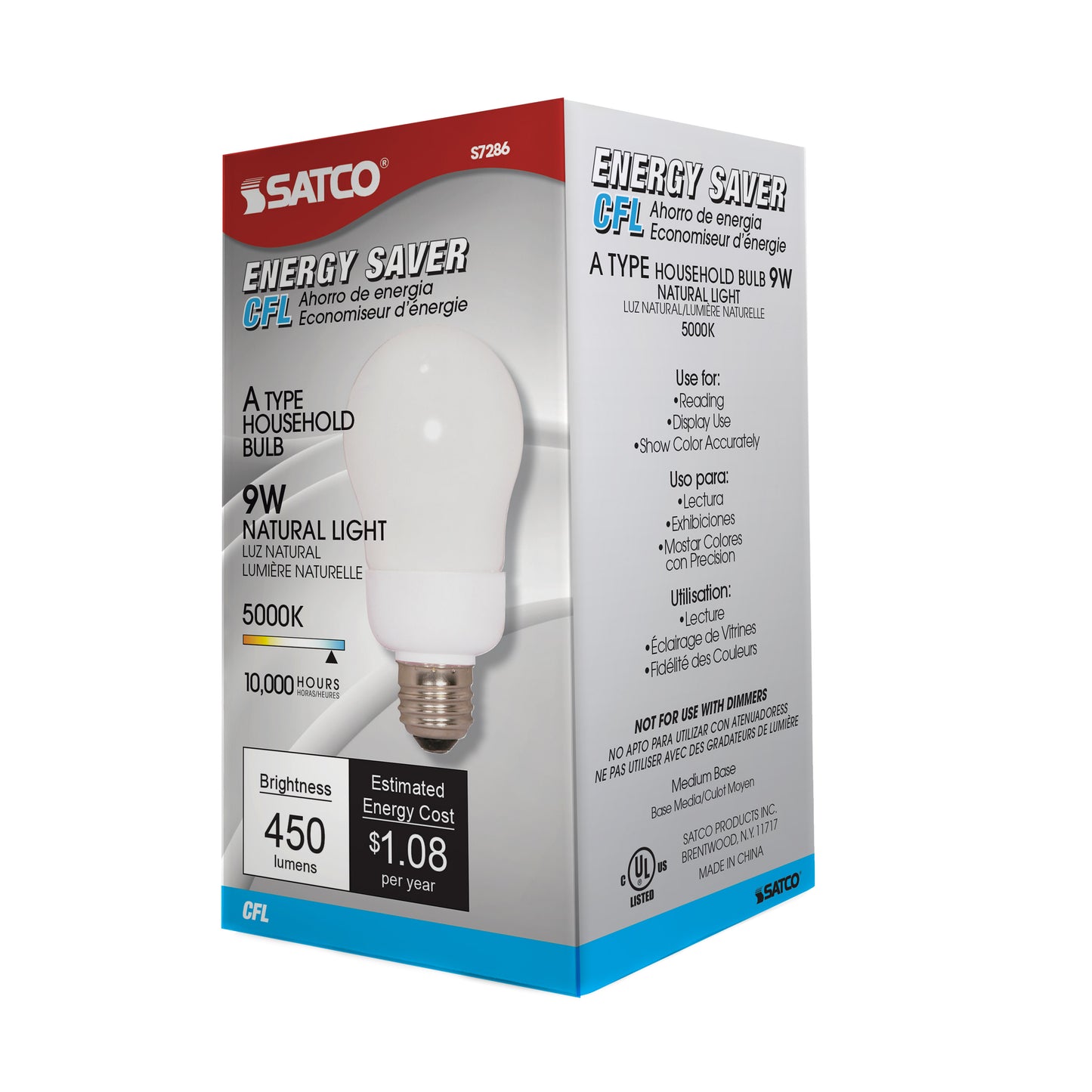 9 Watt; A19 Compact Fluorescent; 5000K; 82 CRI; Medium base; 120 Volt