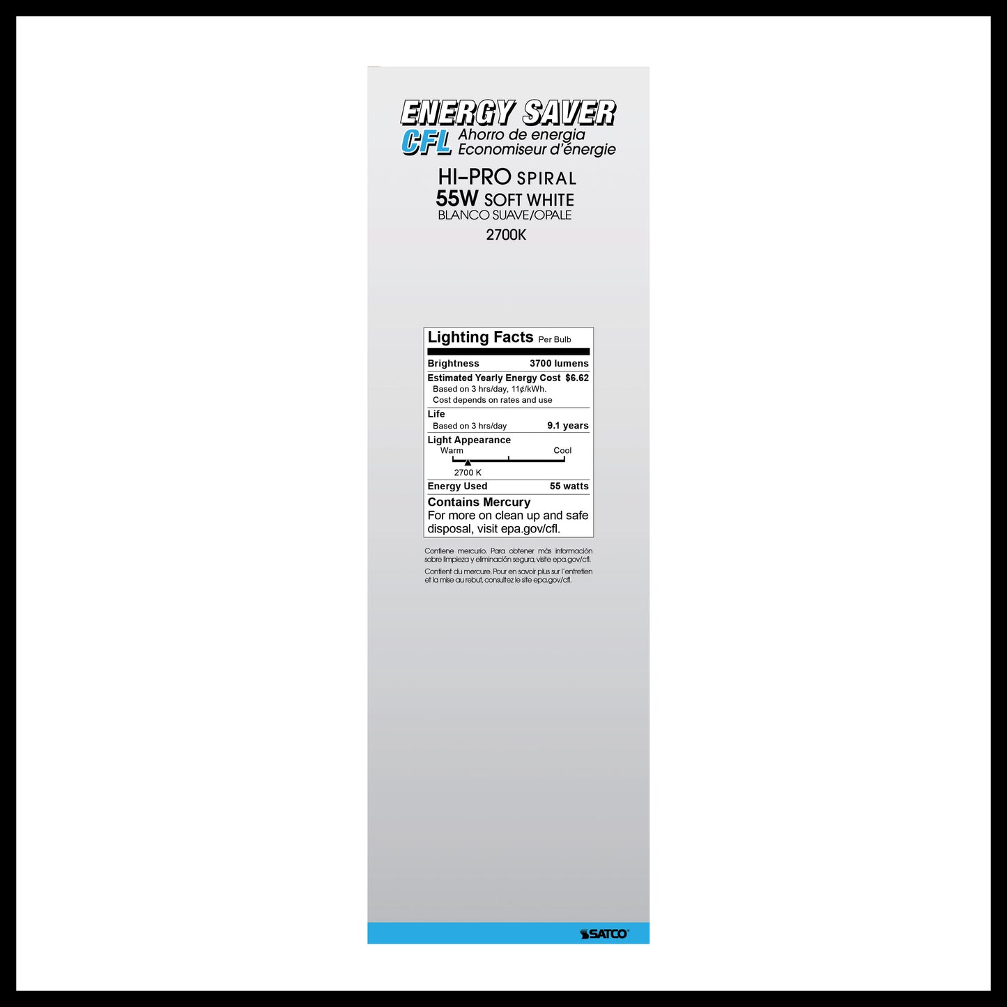 55 Watt; Hi-Pro Spiral Compact Fluorescent; 2700K; 82 CRI; Medium base; 120 Volt