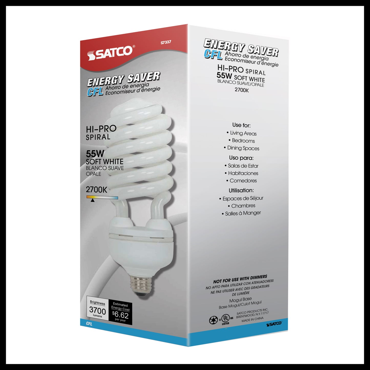 55 Watt; Hi-Pro Spiral Compact Fluorescent; 2700K; 82 CRI; Medium base; 120 Volt