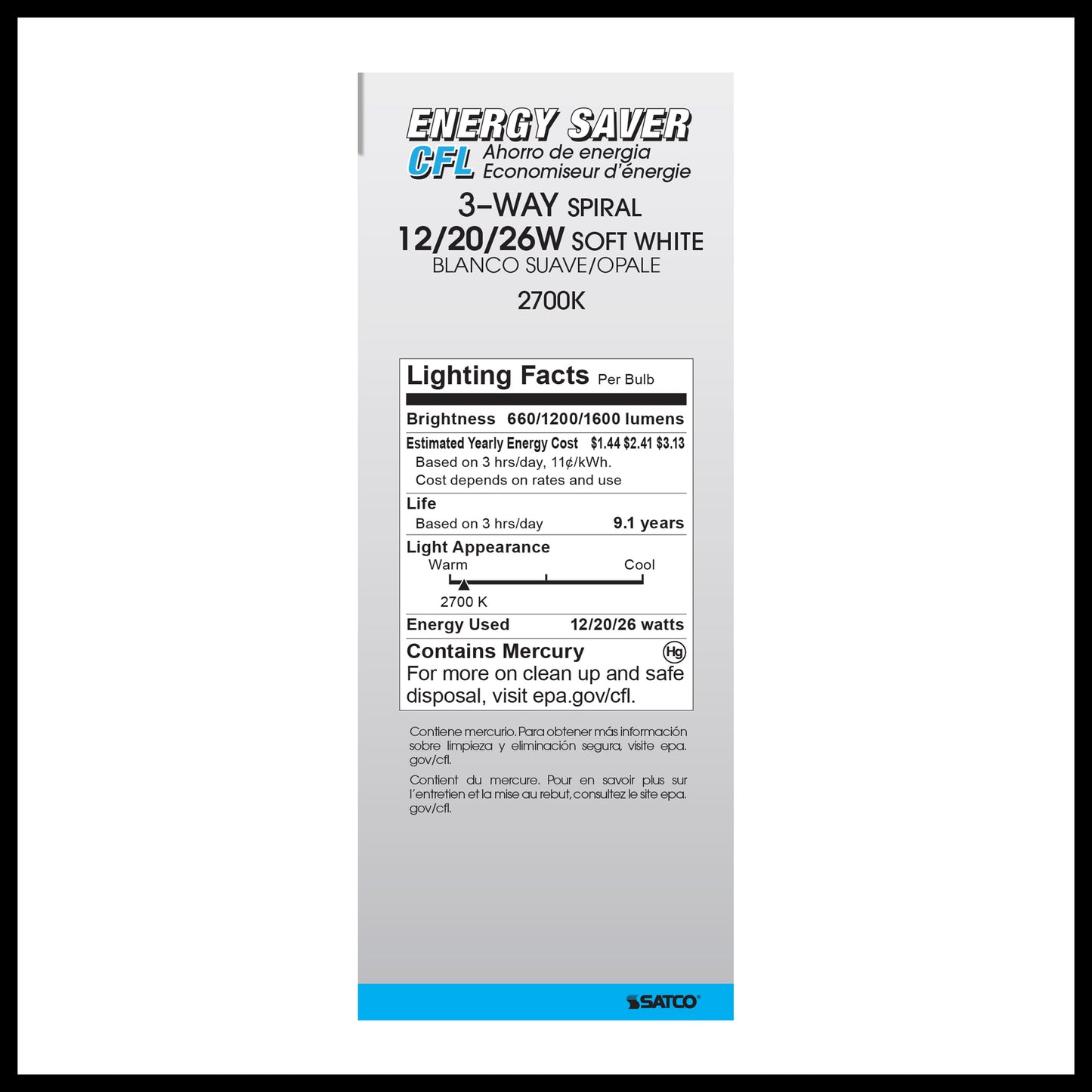 12 Watt/20 Watt/26 Watt; Spiral Compact Fluorescent; 2700K; 82 CRI; Medium base; 120 Volt