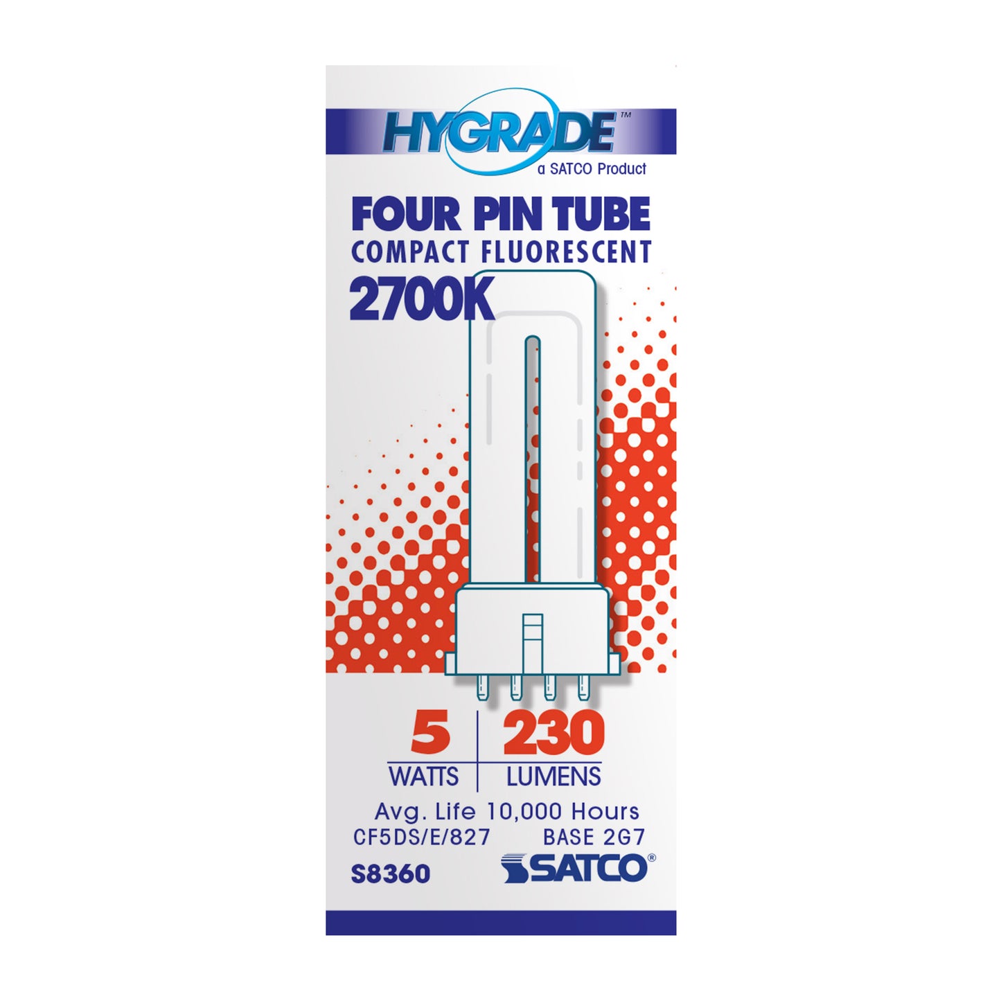 5 Watt; pin-based Compact Fluorescent; 2700K; 82 CRI; 2G7 base