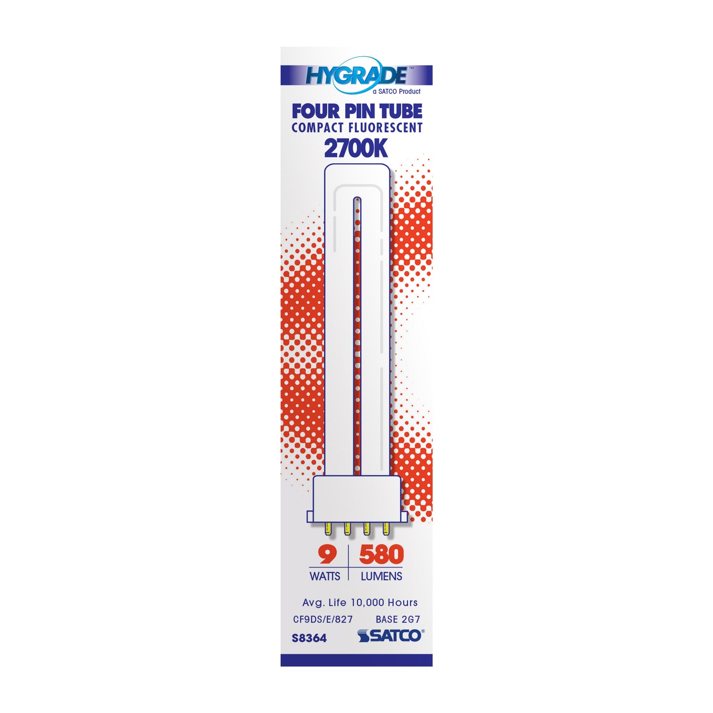 9 Watt; pin-based Compact Fluorescent; 2700K; 82 CRI; 2G7 base
