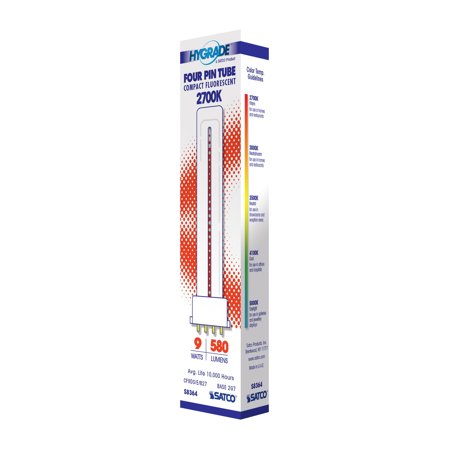 9 Watt; pin-based Compact Fluorescent; 2700K; 82 CRI; 2G7 base