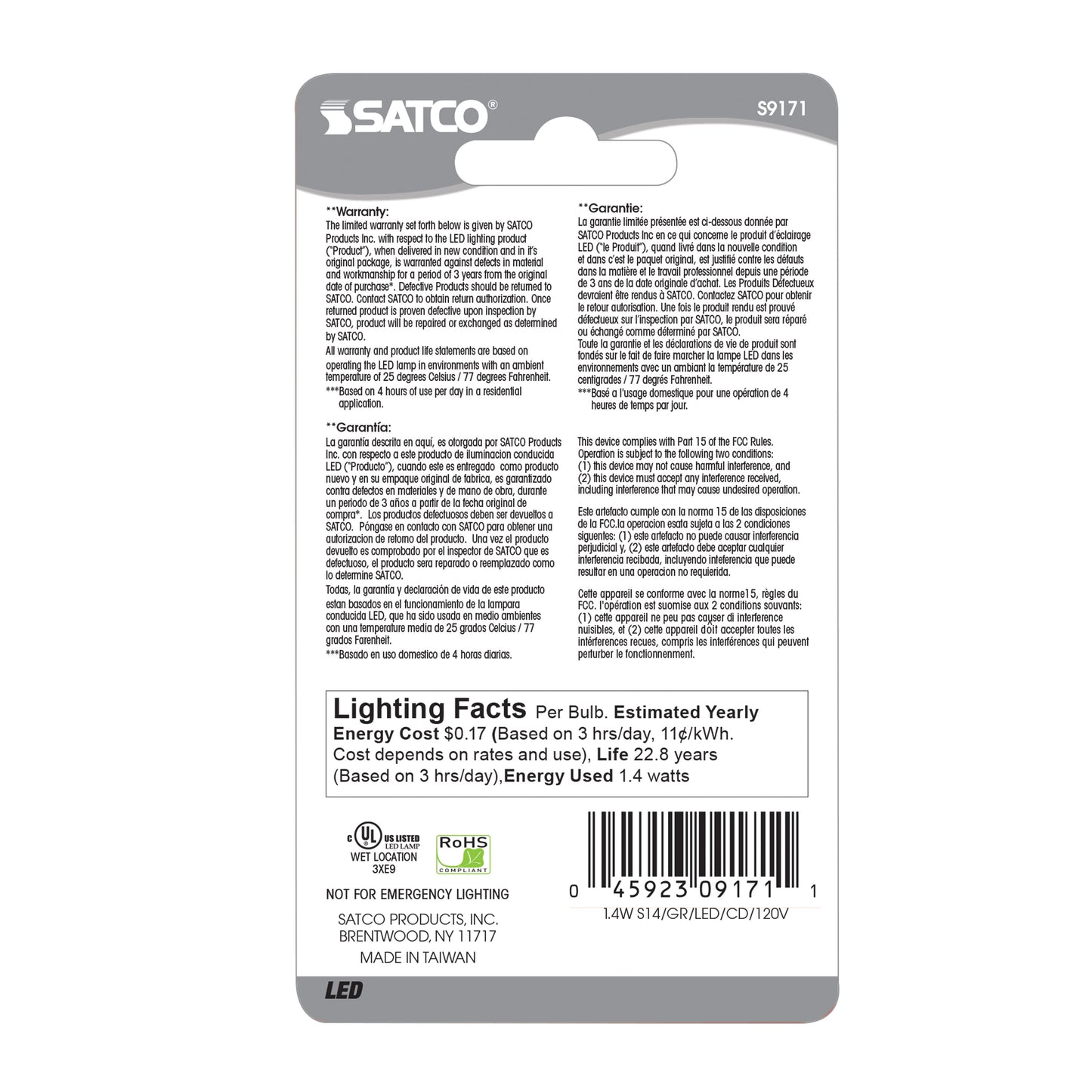 1.4 Watt LED; S14; Ceramic Green; Medium base; 120 Volt; Carded