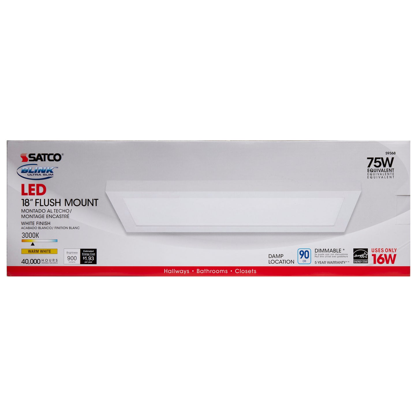 Blink - 16W- 18" x 5" Surface Mount LED - 3000K- Rectangle Shape - White Finish - 120V