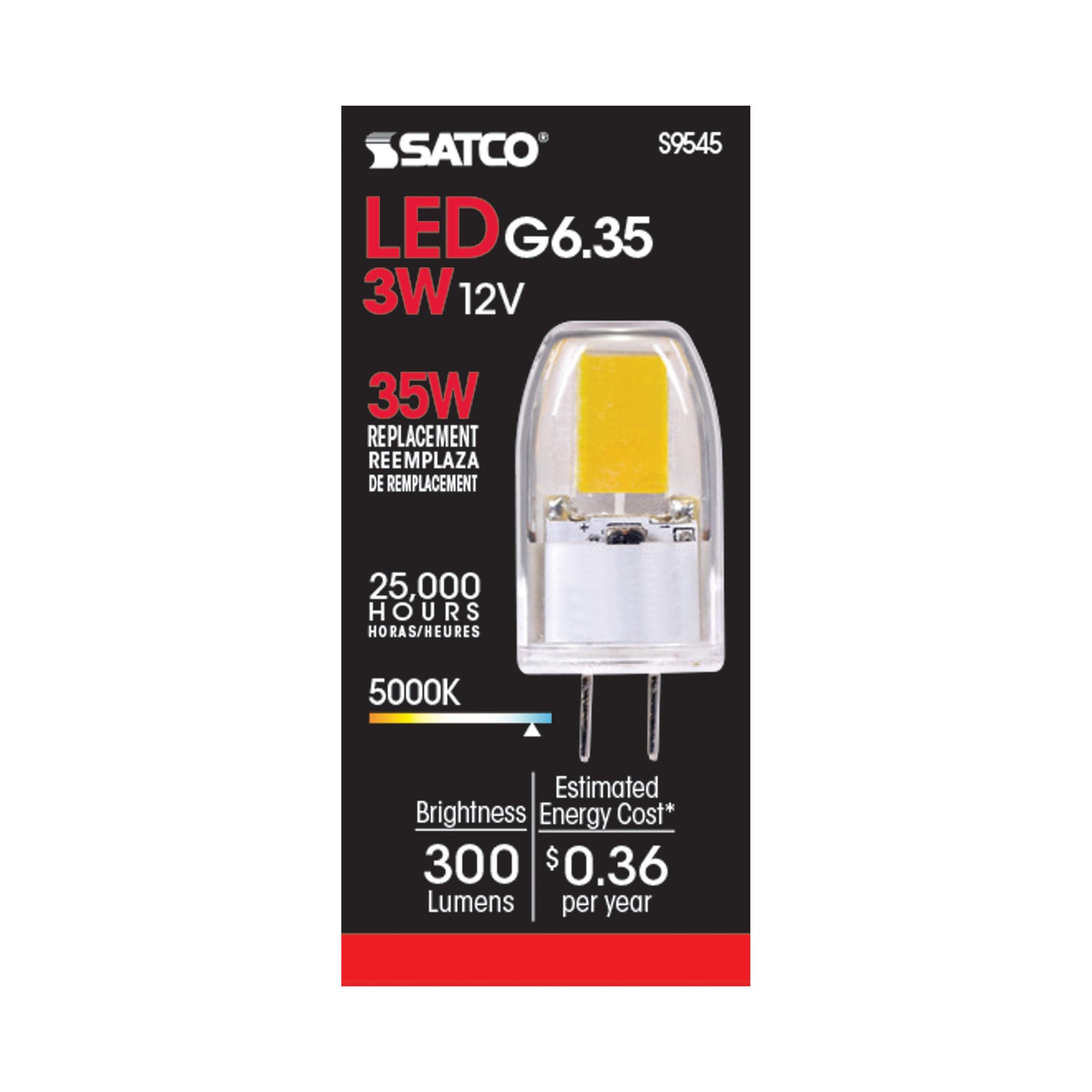 3W; JC LED; 5000K; G6.35 base; 12 Volt AC/DC