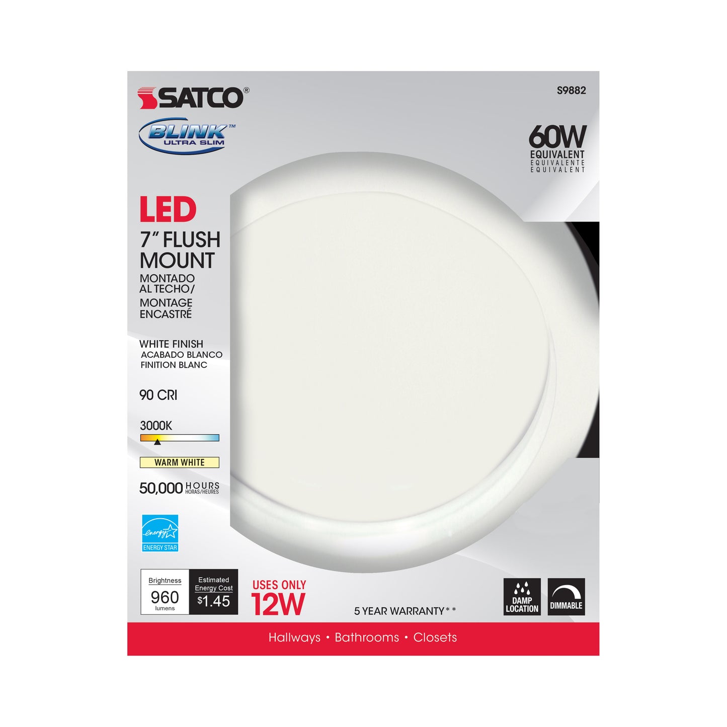 Blink - 12W- 7" Surface Mount LED - 3000K- White Finish - 120-277V