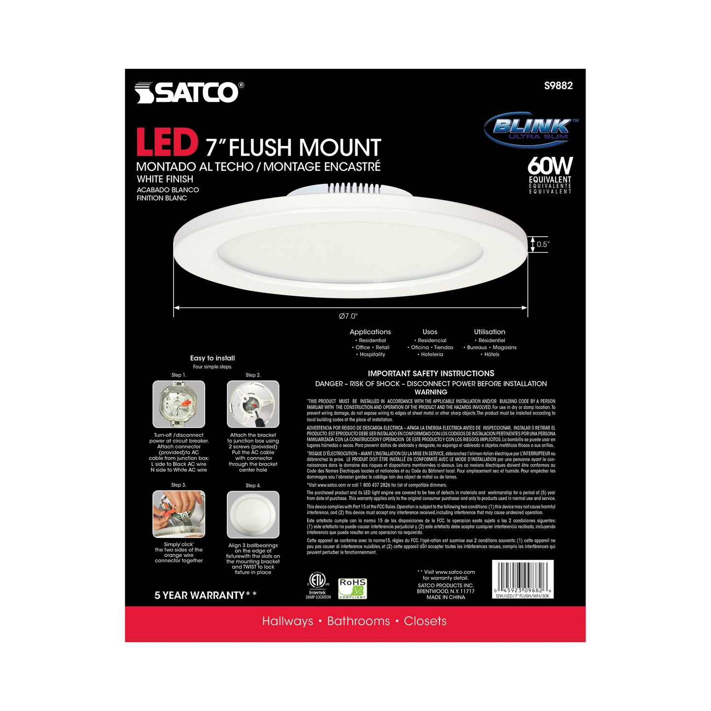 Blink - 12W- 7" Surface Mount LED - 3000K- White Finish - 120-277V