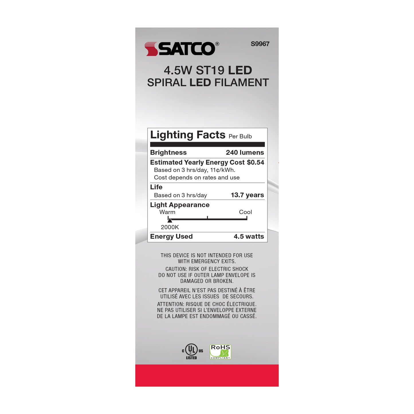 4.5 Watt ST19 LED Filament; Amber; Medium base; 2000K; 260 Lumens; 120 Volt